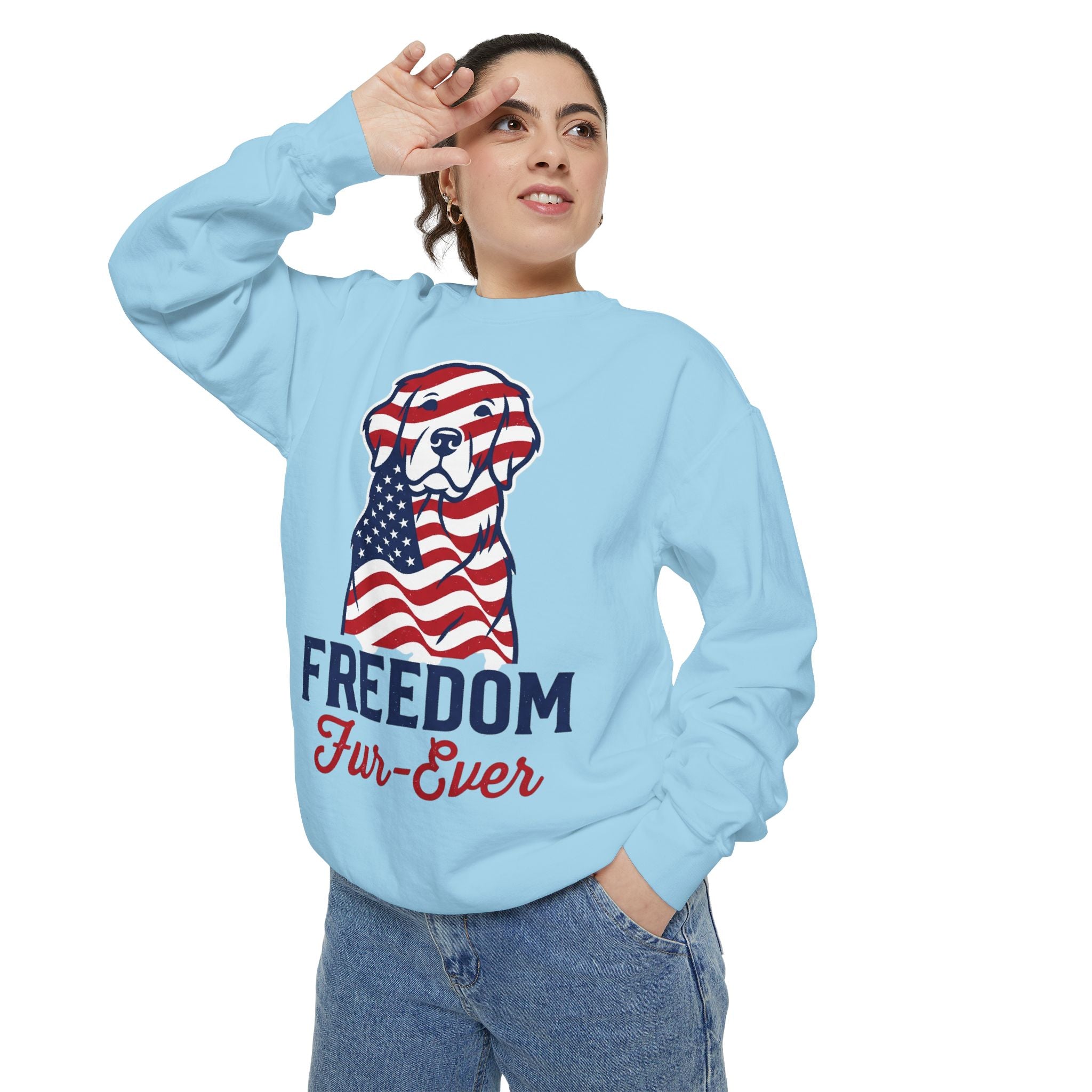 Freedom Fur-Ever Sweatshirt — Patriotic American Flag Dog Crewneck