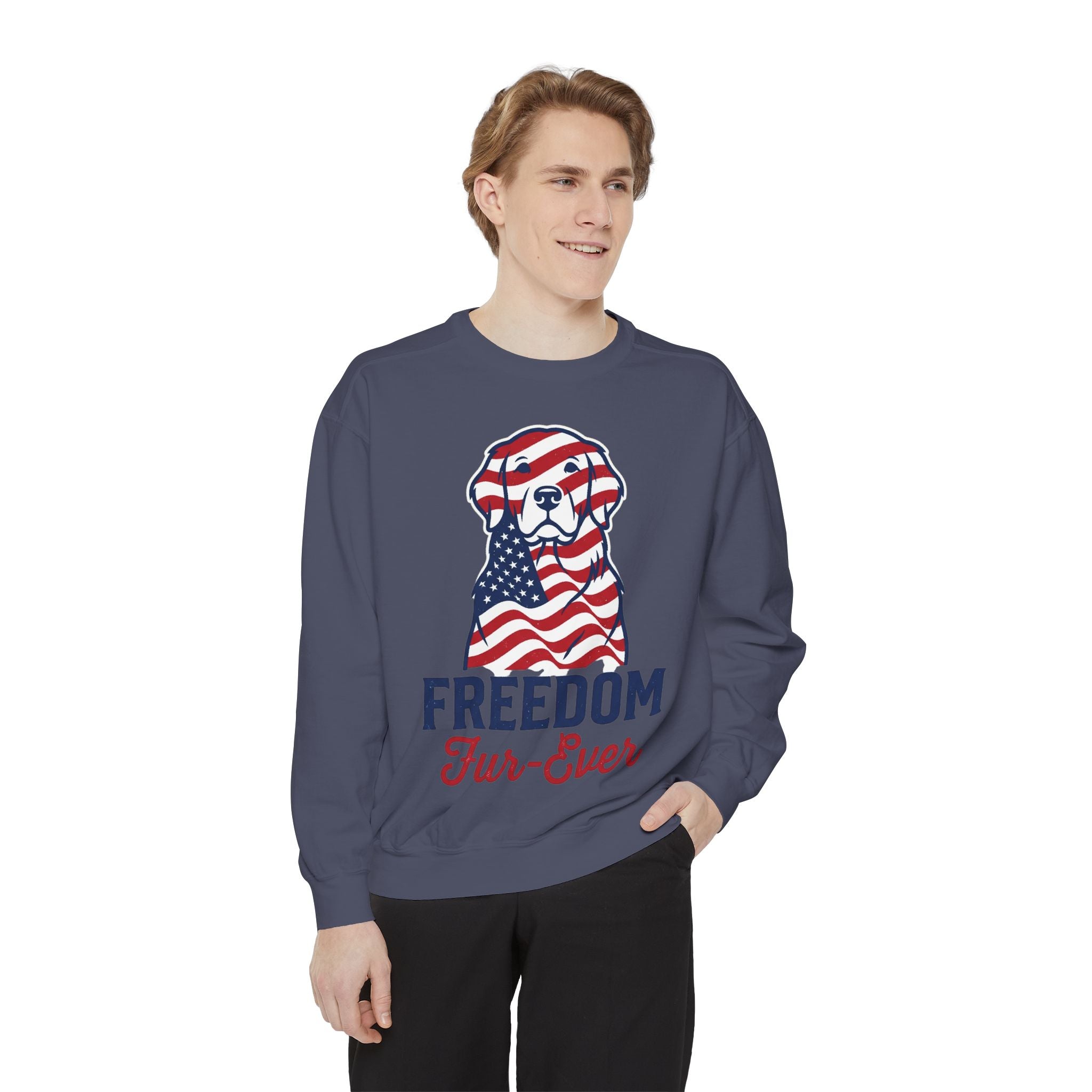 Freedom Fur-Ever Sweatshirt — Patriotic American Flag Dog Crewneck