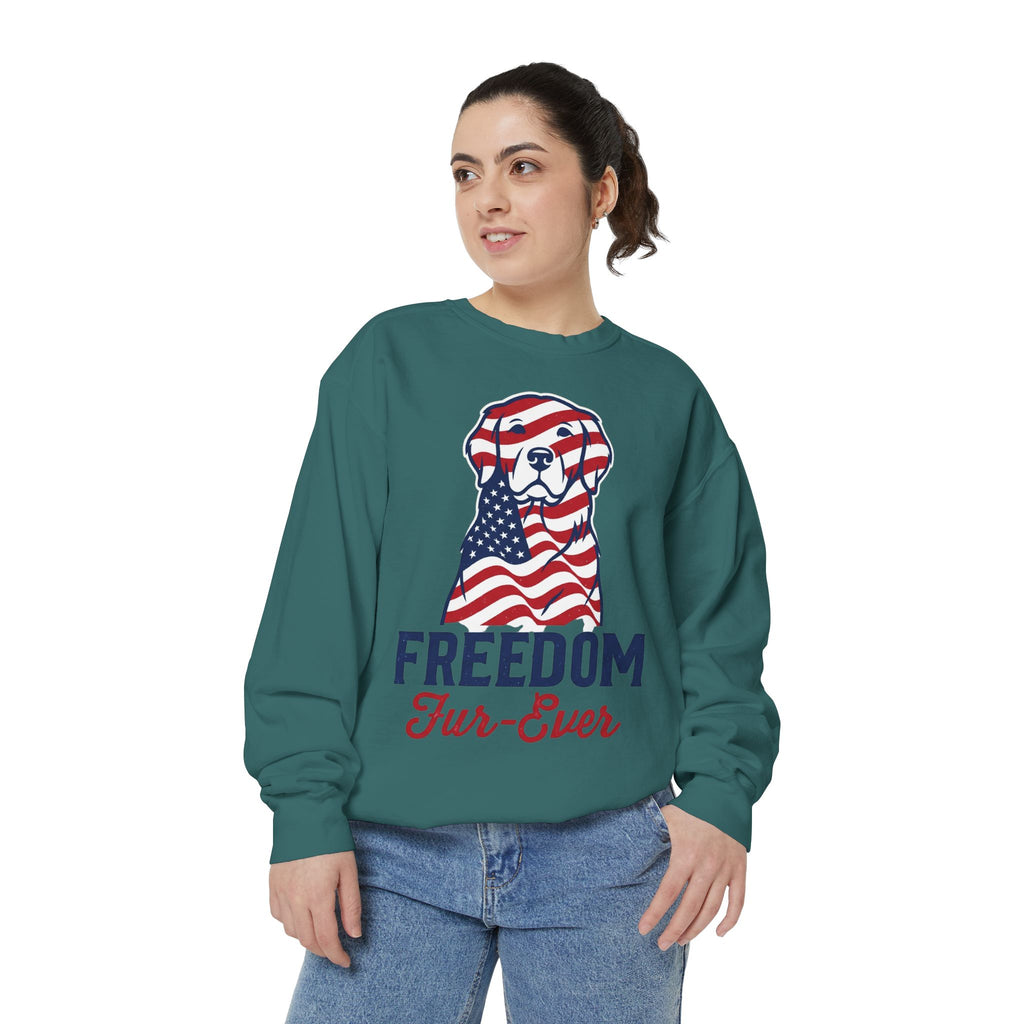Freedom Fur-Ever Sweatshirt — Patriotic American Flag Dog Crewneck