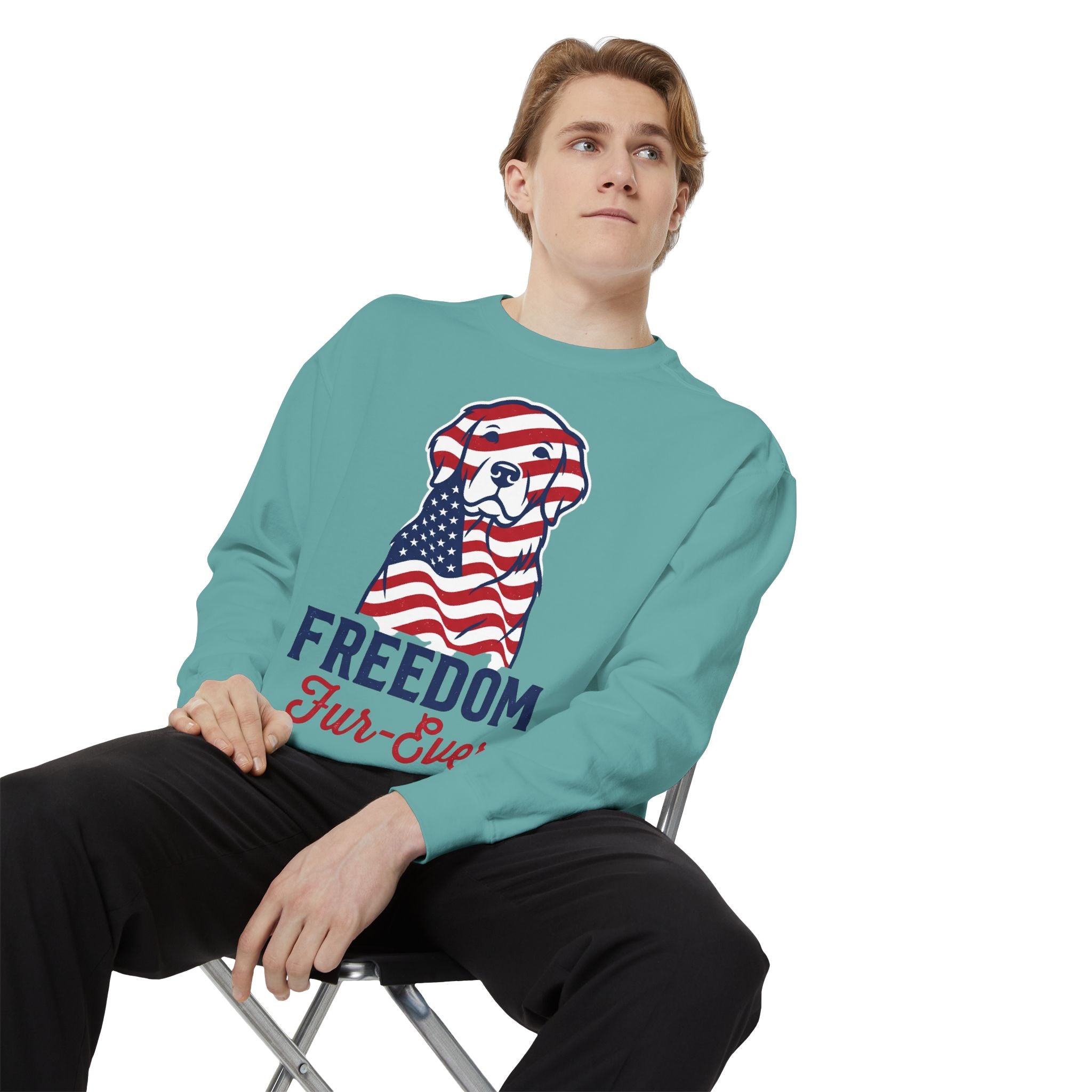 Freedom Fur-Ever Sweatshirt — Patriotic American Flag Dog Crewneck