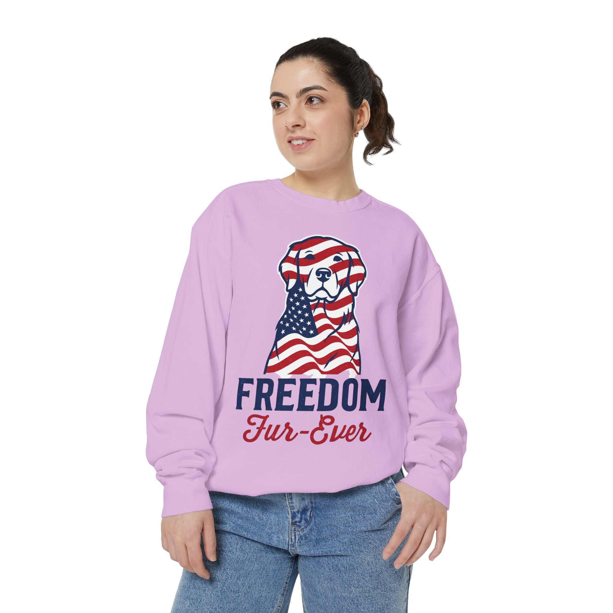 Freedom Fur-Ever Sweatshirt — Patriotic American Flag Dog Crewneck