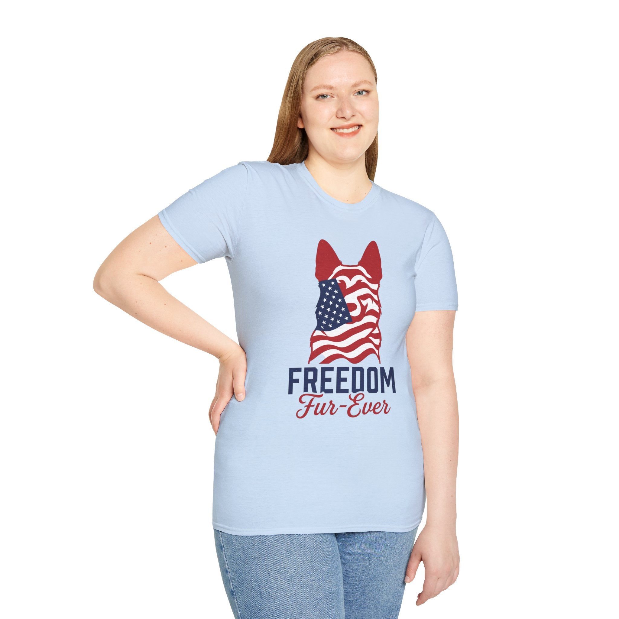 Freedom Fur-Ever Graphic T-Shirt — American Flag Dog Silhouette