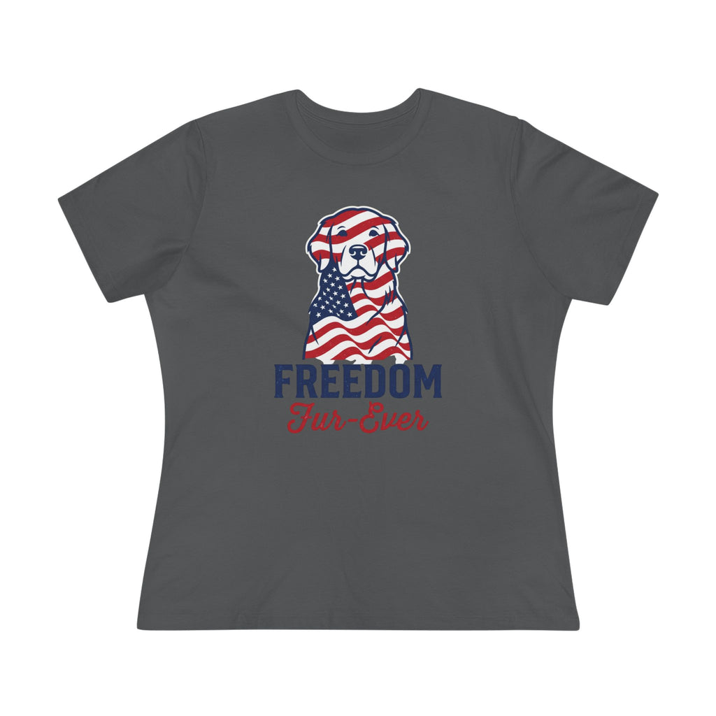 Freedom Fur-Ever Dog T‑Shirt — Patriotic American Flag Puppy Tee for Women