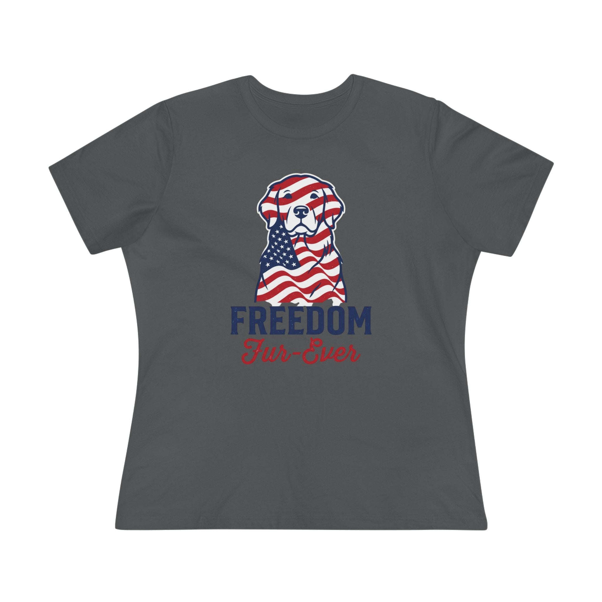 Freedom Fur-Ever Dog T‑Shirt — Patriotic American Flag Puppy Tee for Women
