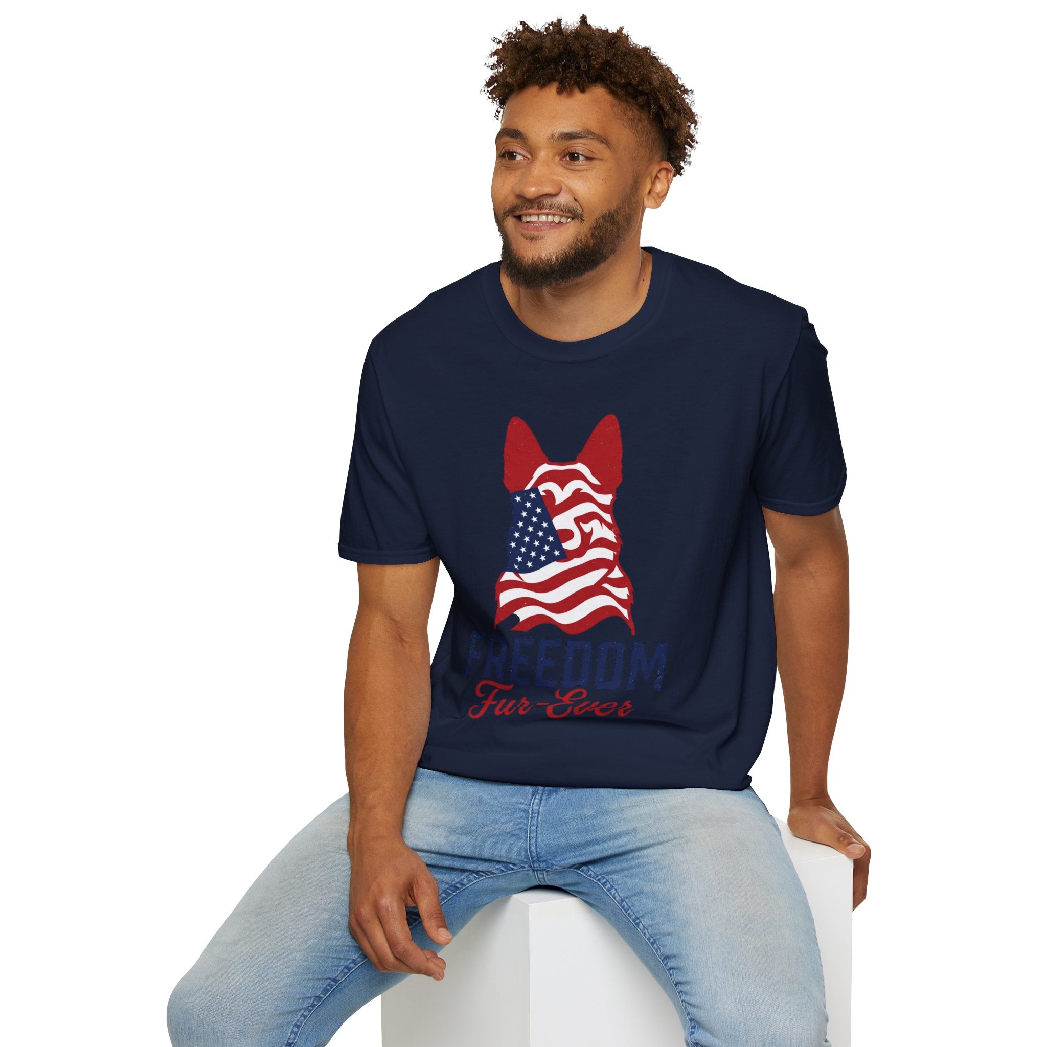 Freedom Fur-Ever Graphic T-Shirt — American Flag Dog Silhouette