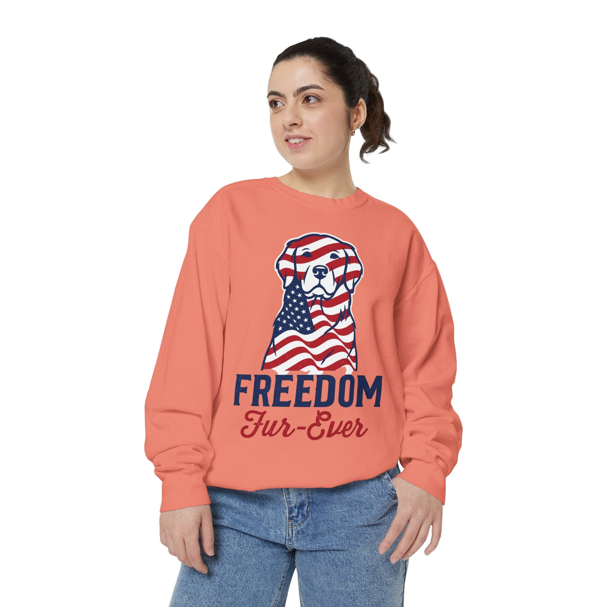 Freedom Fur-Ever Sweatshirt — Patriotic American Flag Dog Crewneck