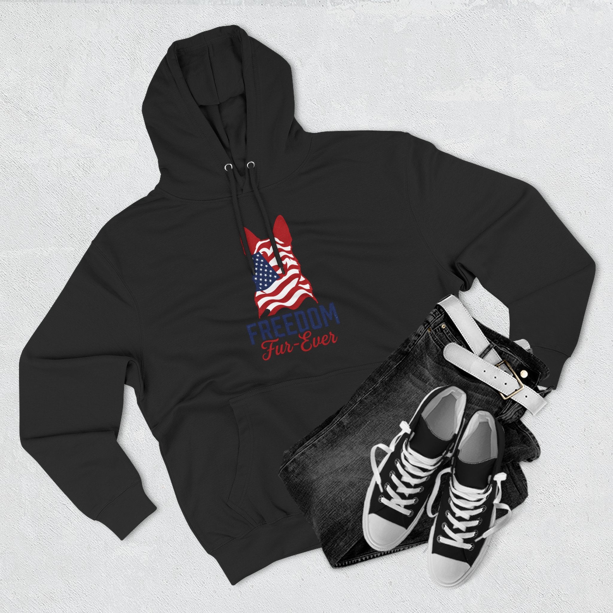 Freedom Fur-ever Hoodie — Patriotic Dog Paw Print Fleece Hoodie