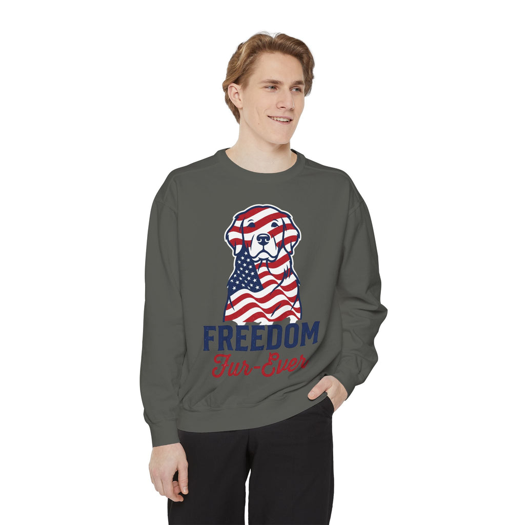 Freedom Fur-Ever Sweatshirt — Patriotic American Flag Dog Crewneck