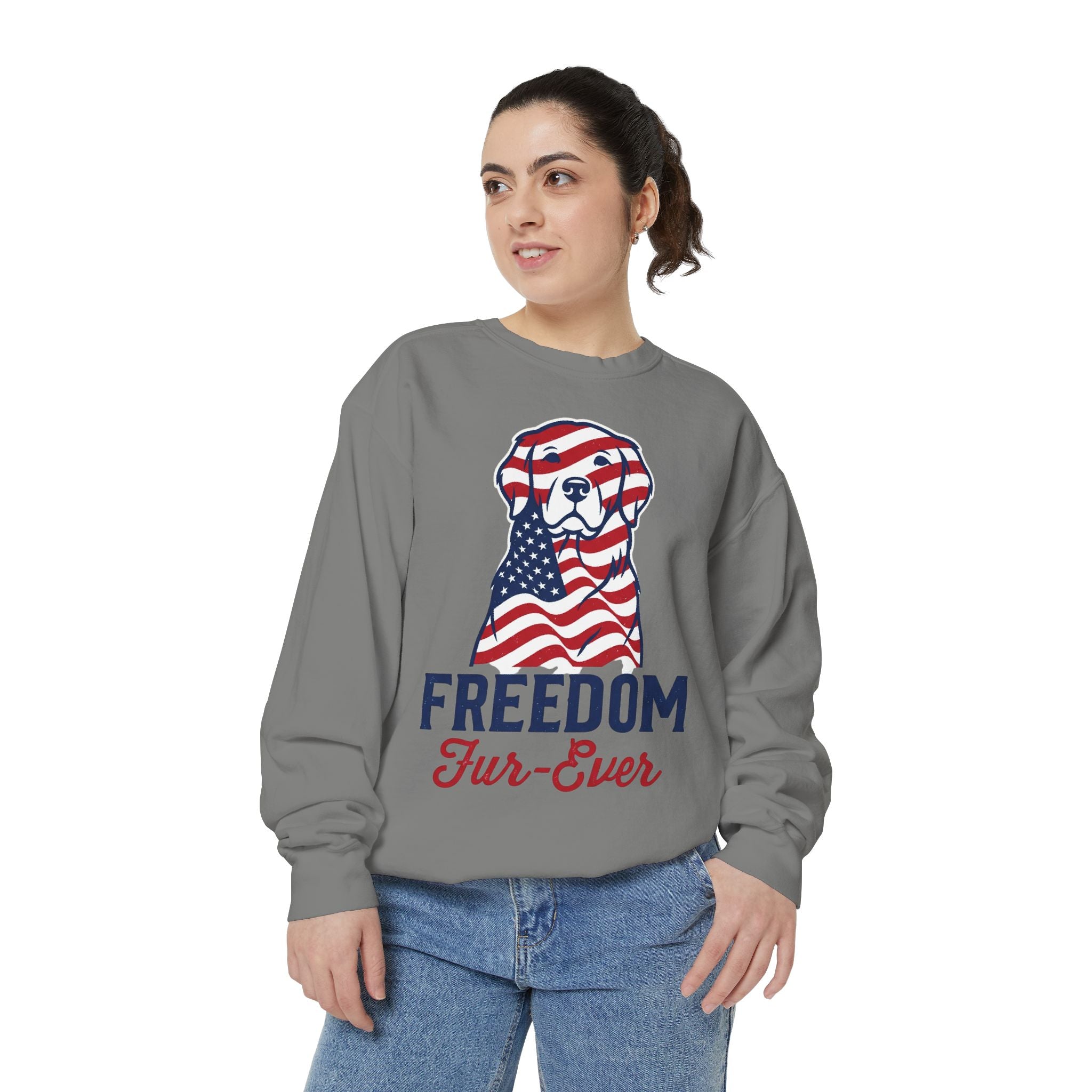 Freedom Fur-Ever Sweatshirt — Patriotic American Flag Dog Crewneck