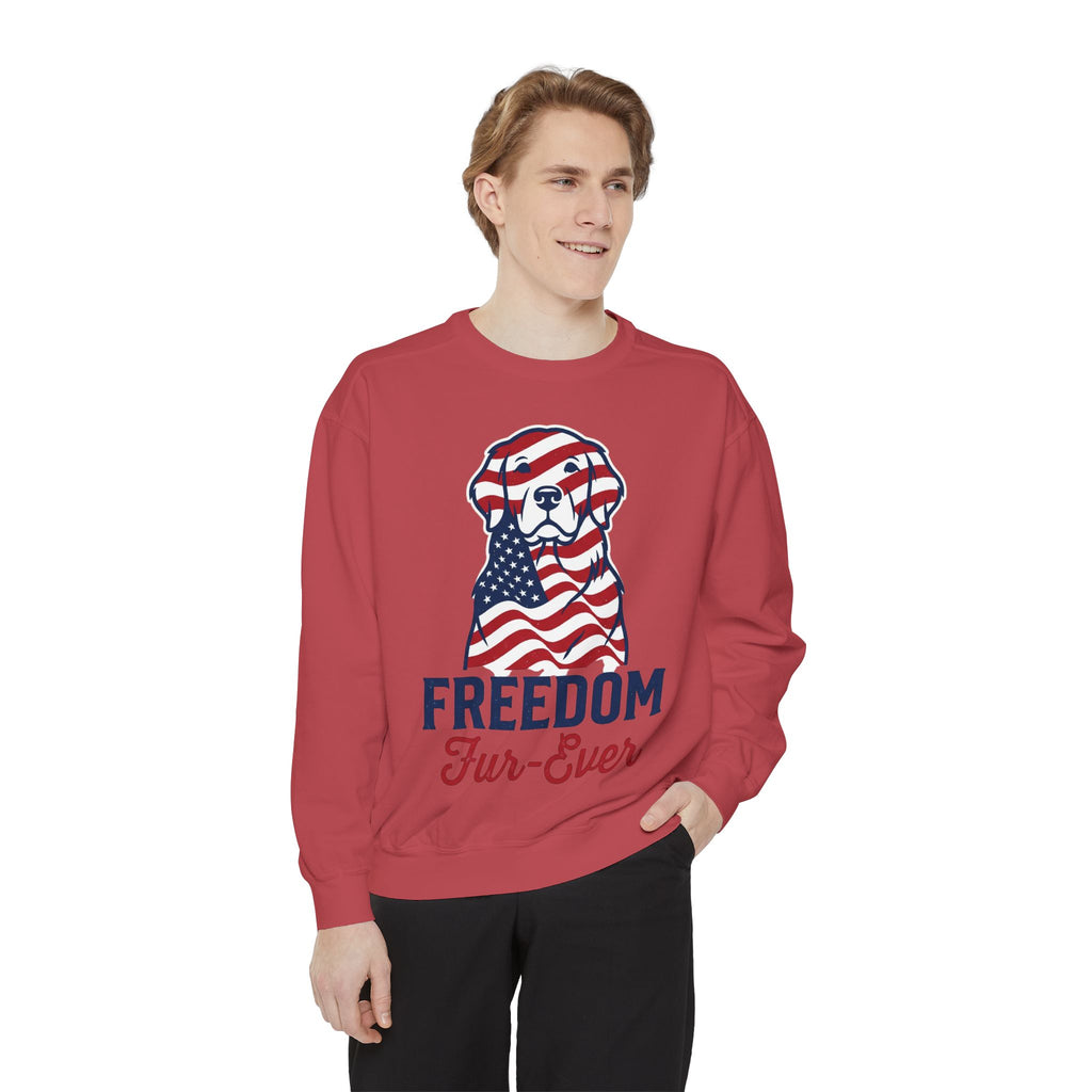 Freedom Fur-Ever Sweatshirt — Patriotic American Flag Dog Crewneck
