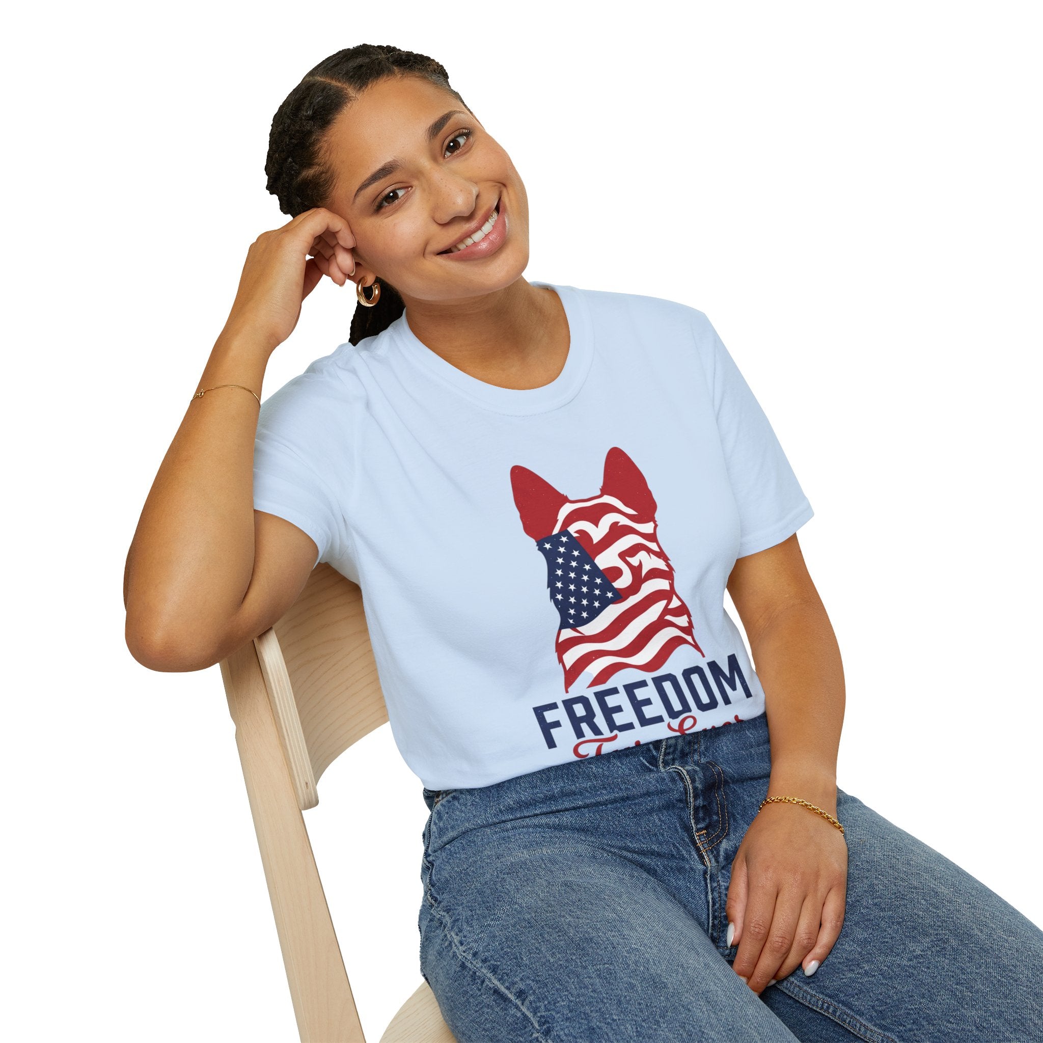 Freedom Fur-Ever Graphic T-Shirt — American Flag Dog Silhouette