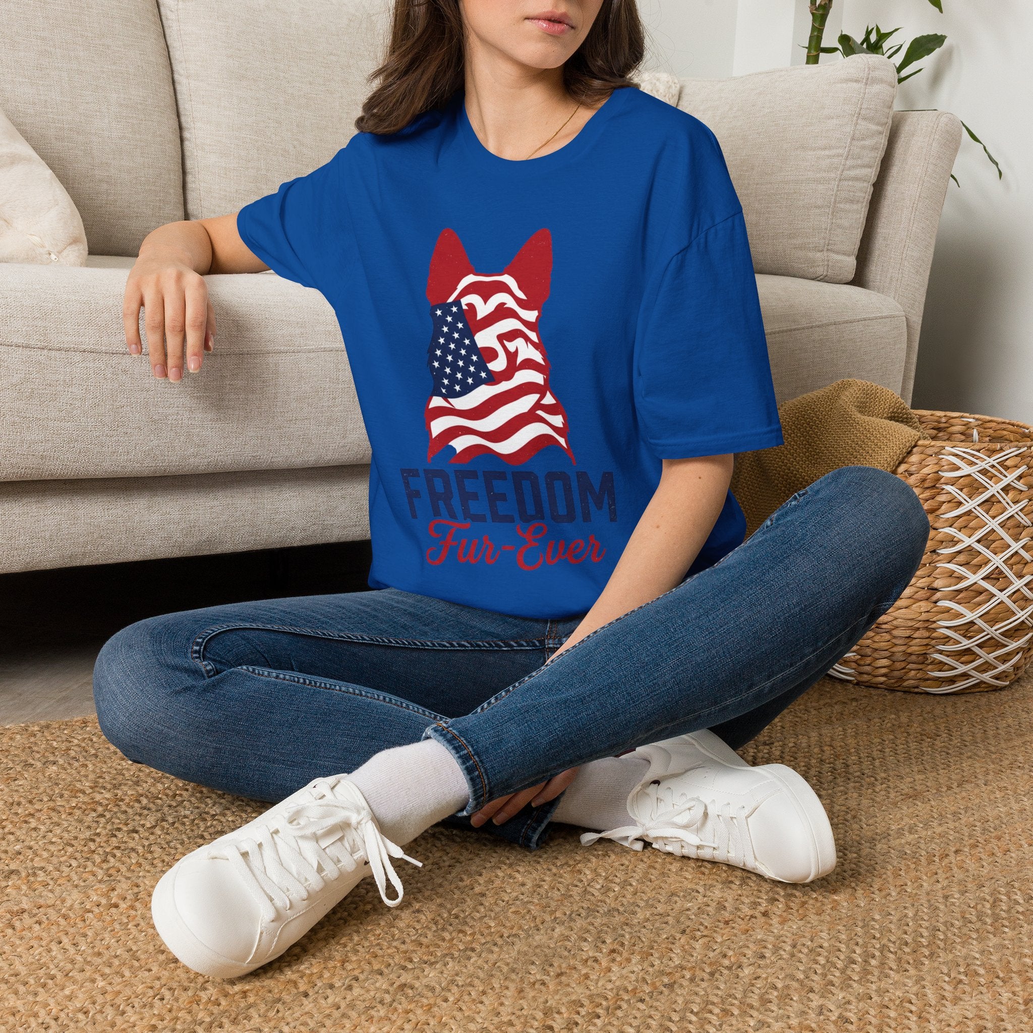 Freedom Fur-Ever Graphic T-Shirt — American Flag Dog Silhouette
