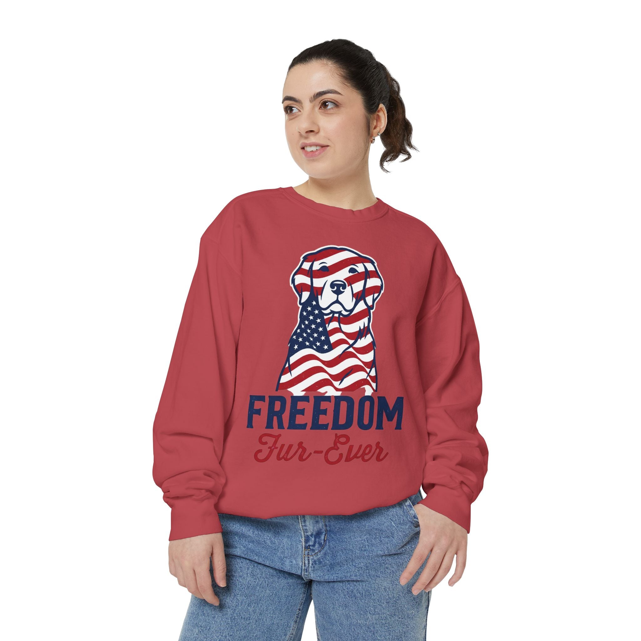 Freedom Fur-Ever Sweatshirt — Patriotic American Flag Dog Crewneck