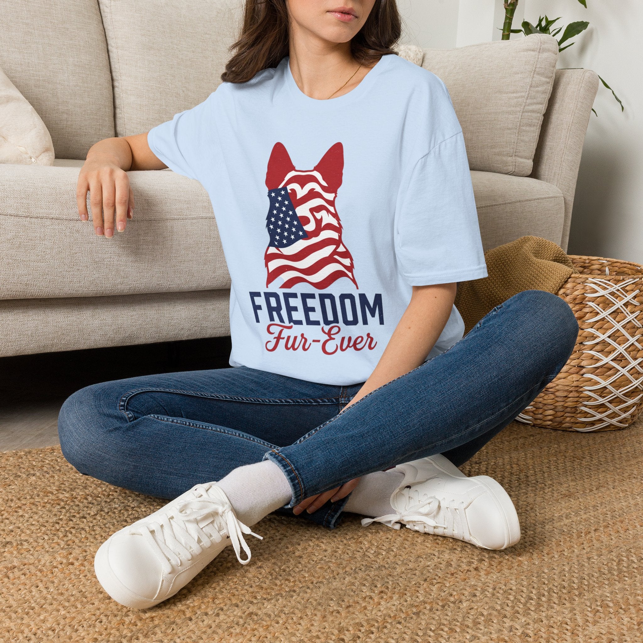 Freedom Fur-Ever Graphic T-Shirt — American Flag Dog Silhouette
