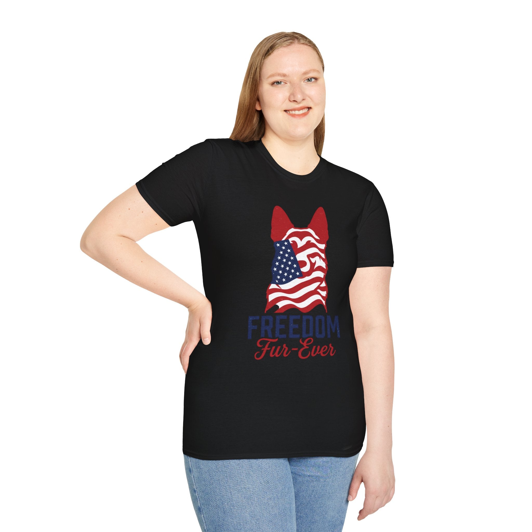 Freedom Fur-Ever Graphic T-Shirt — American Flag Dog Silhouette