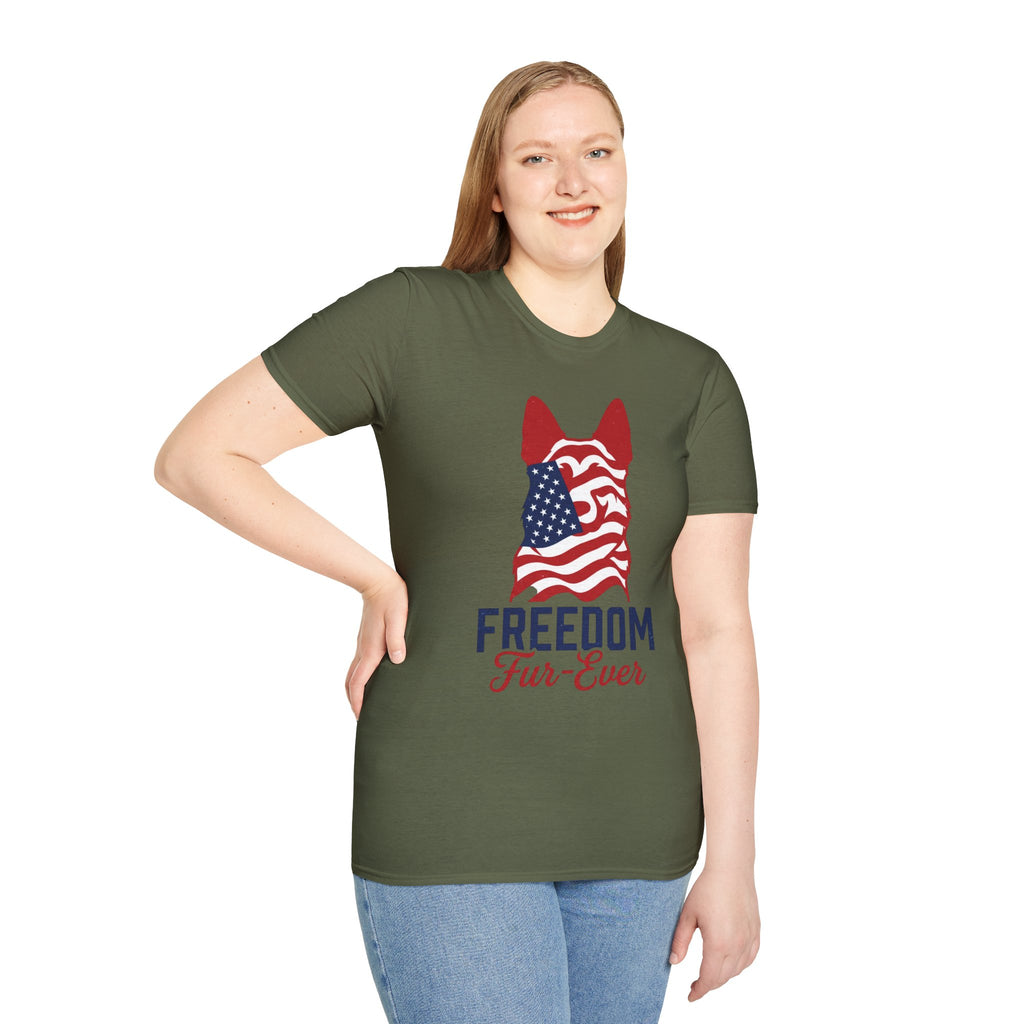 Freedom Fur-Ever Graphic T-Shirt — American Flag Dog Silhouette
