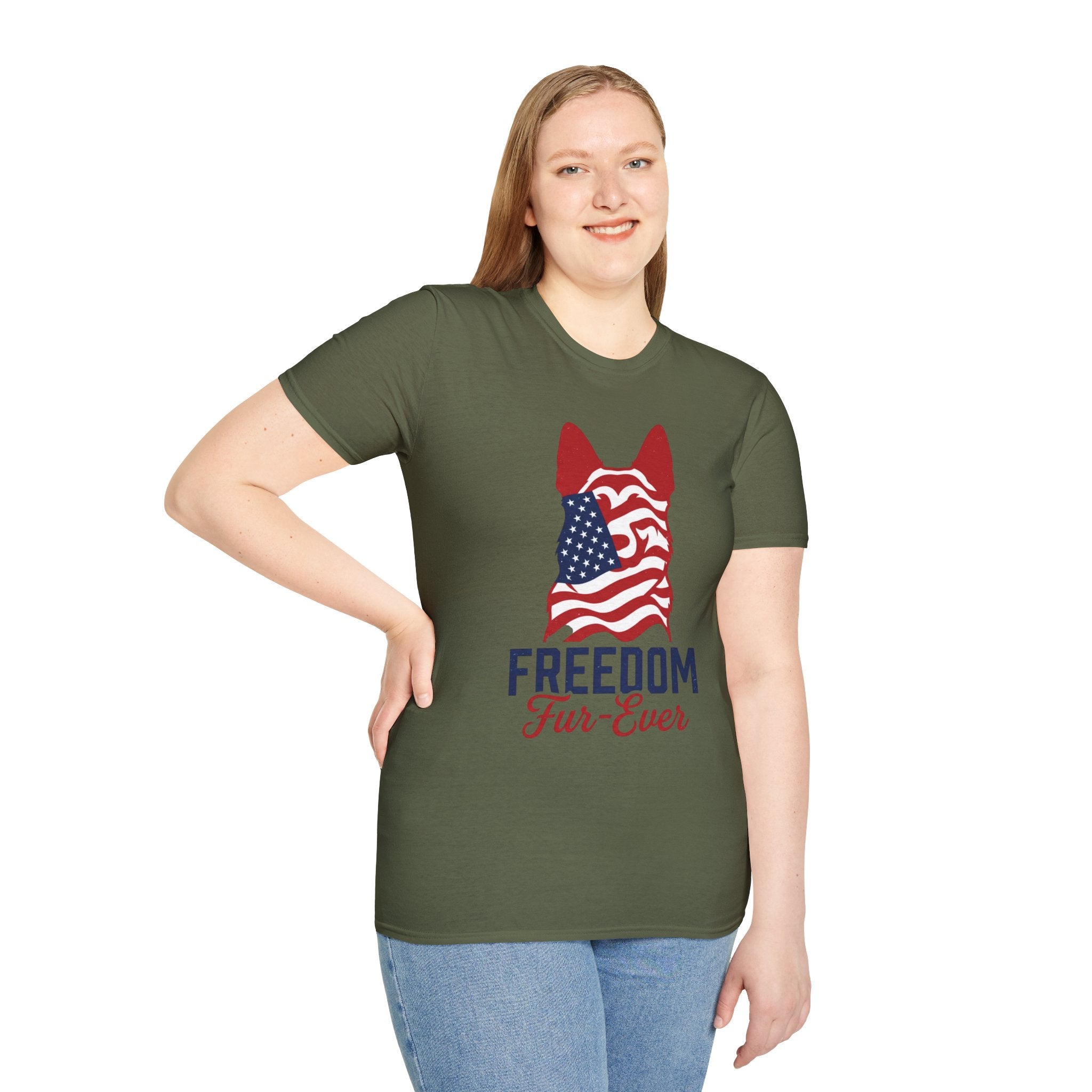 Freedom Fur-Ever Graphic T-Shirt — American Flag Dog Silhouette