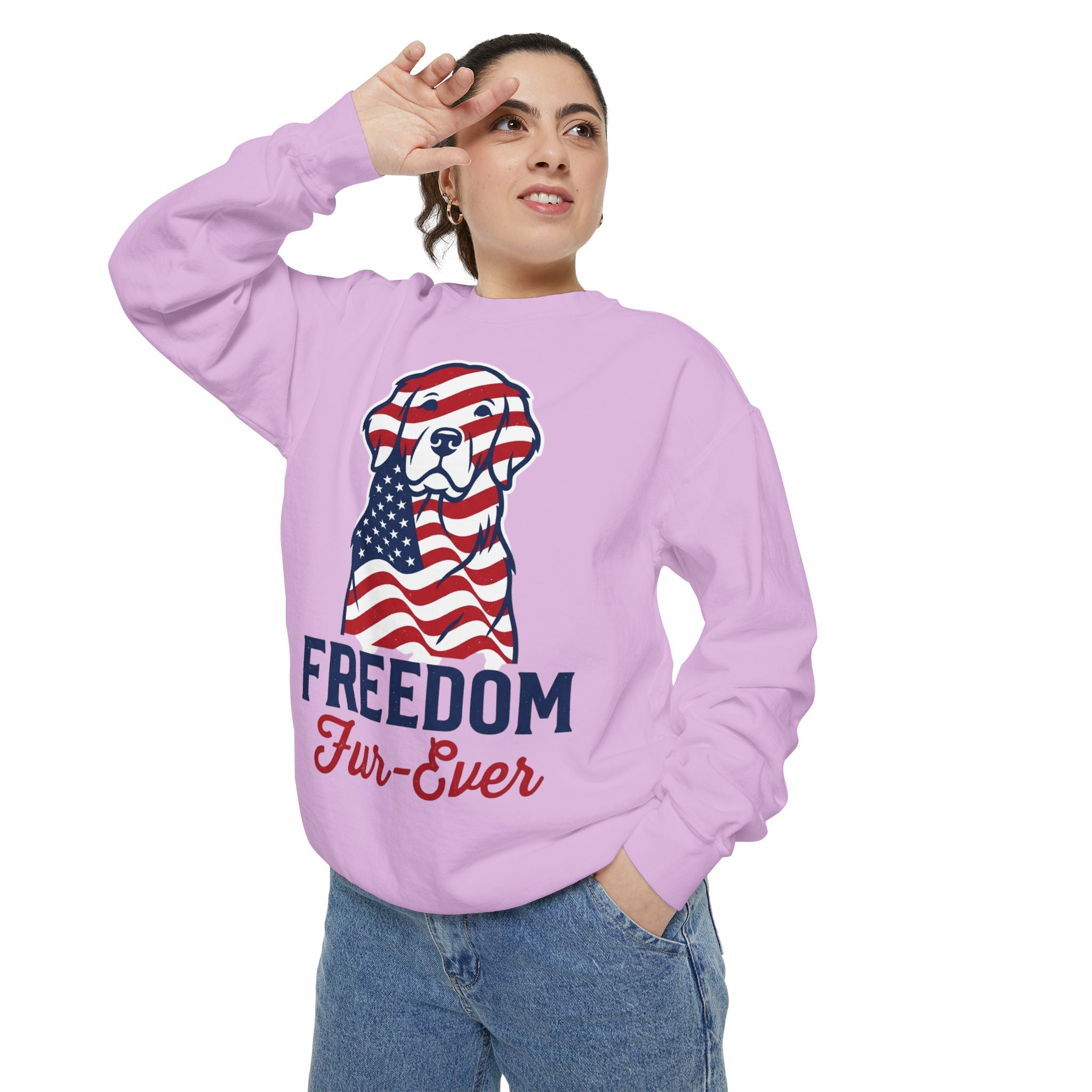 Freedom Fur-Ever Sweatshirt — Patriotic American Flag Dog Crewneck