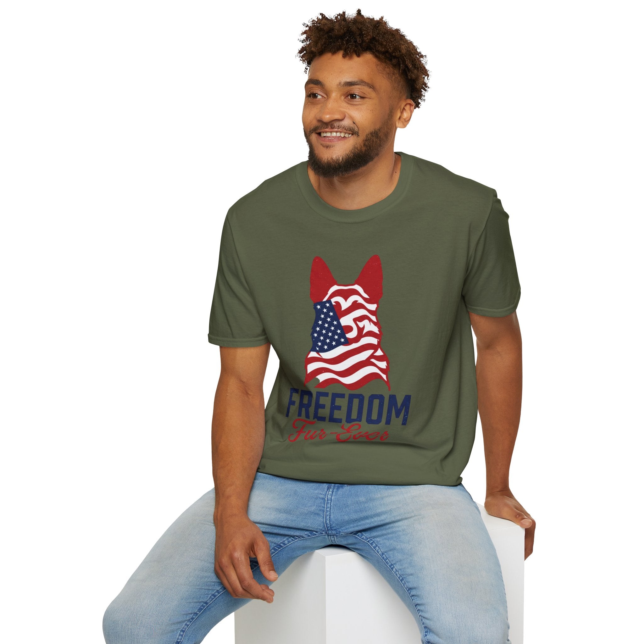 Freedom Fur-Ever Graphic T-Shirt — American Flag Dog Silhouette