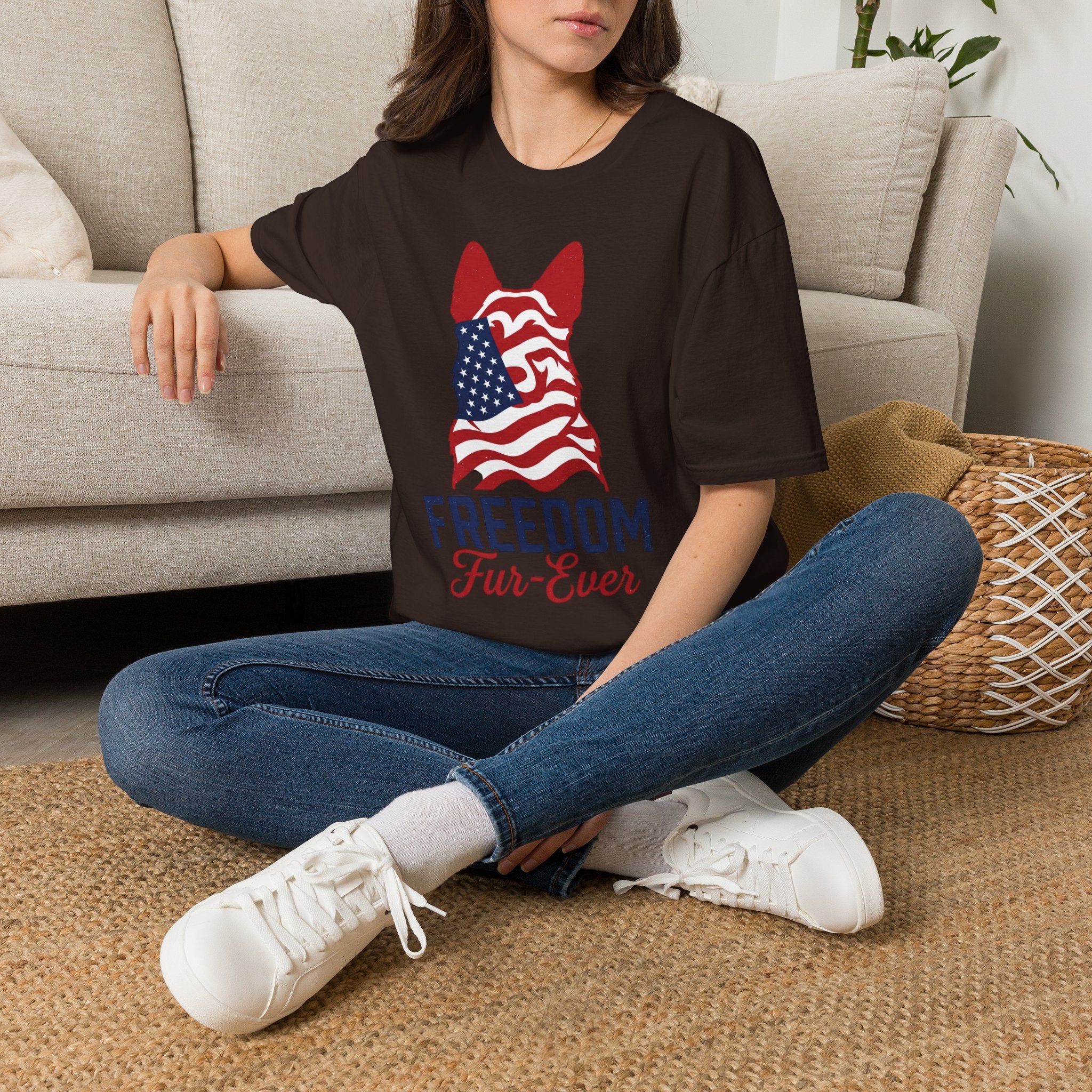 Freedom Fur-Ever Graphic T-Shirt — American Flag Dog Silhouette