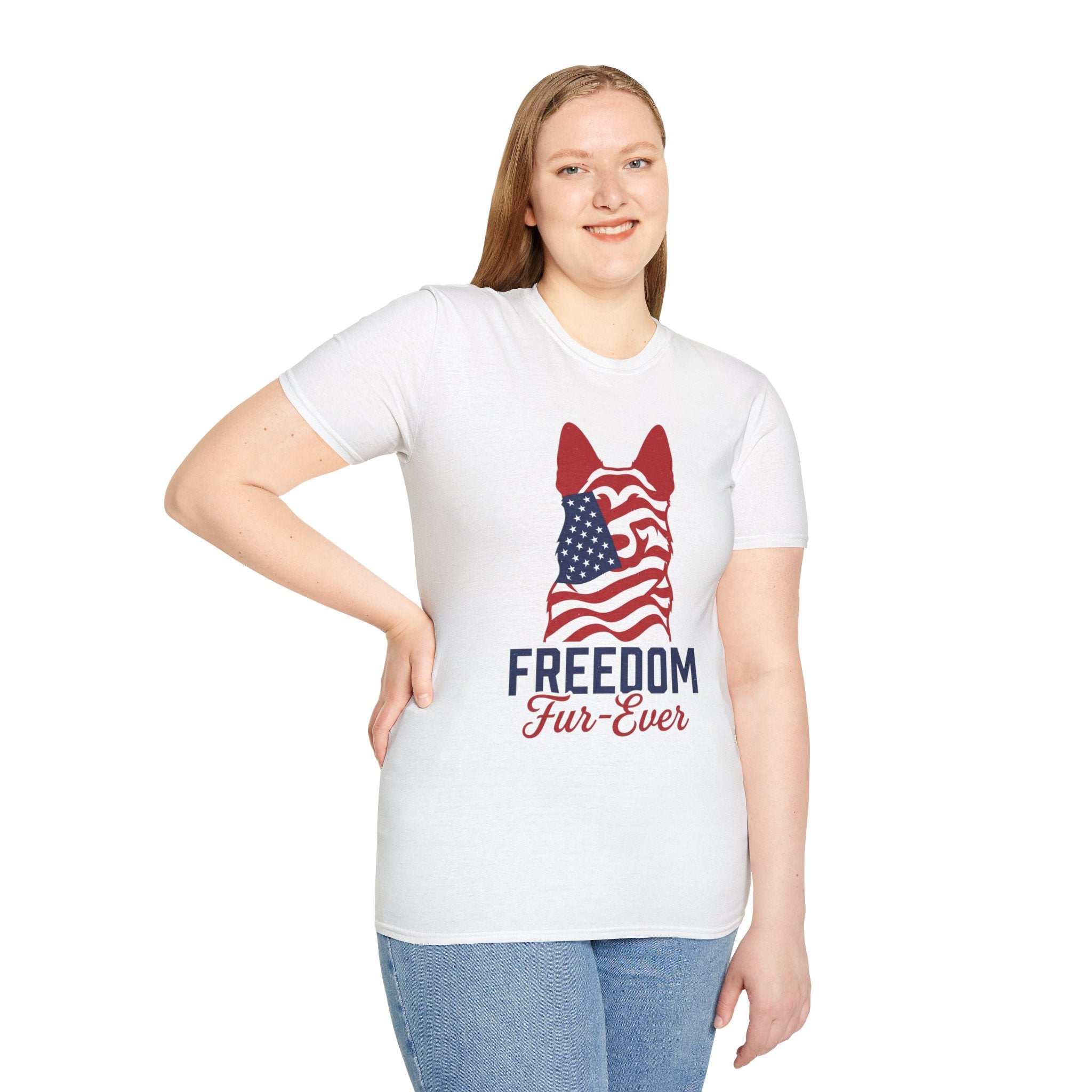 Freedom Fur-Ever Graphic T-Shirt — American Flag Dog Silhouette