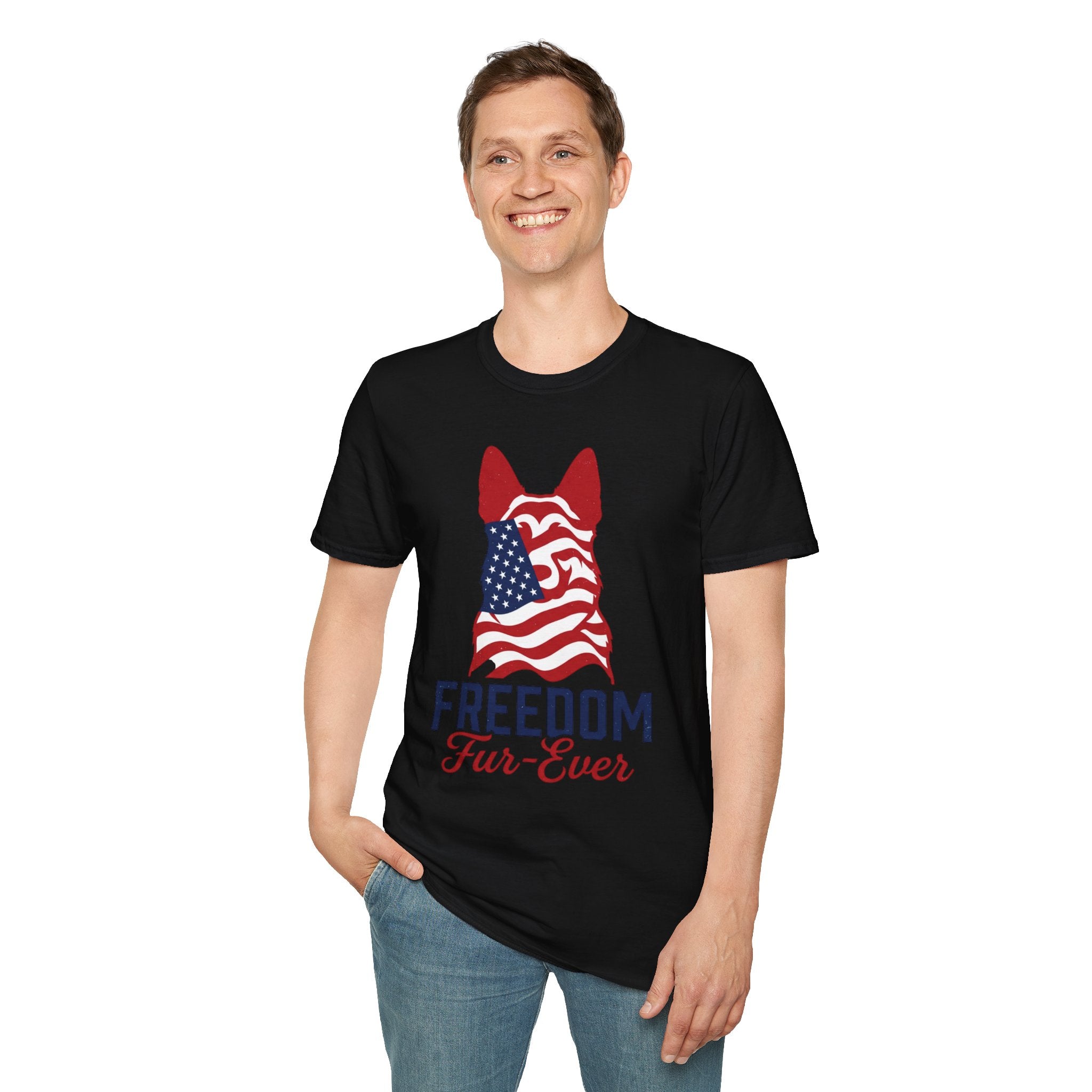 Freedom Fur-Ever Graphic T-Shirt — American Flag Dog Silhouette