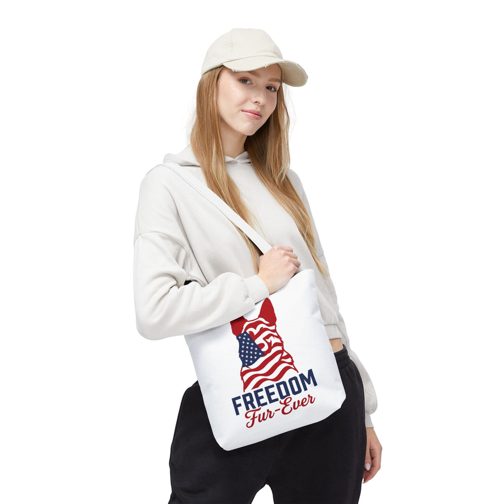 Patriotic Dog Tote — "Freedom Fur-Ever" USA Flag Canvas Bag