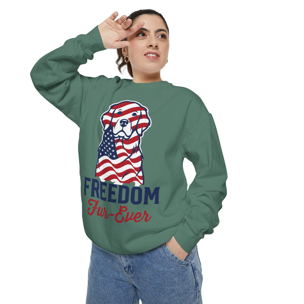 Freedom Fur-Ever Sweatshirt — Patriotic American Flag Dog Crewneck