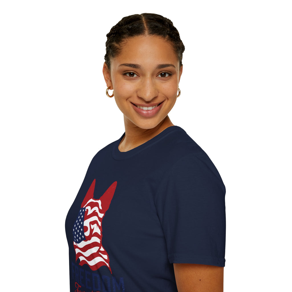 Freedom Fur-Ever Graphic T-Shirt — American Flag Dog Silhouette