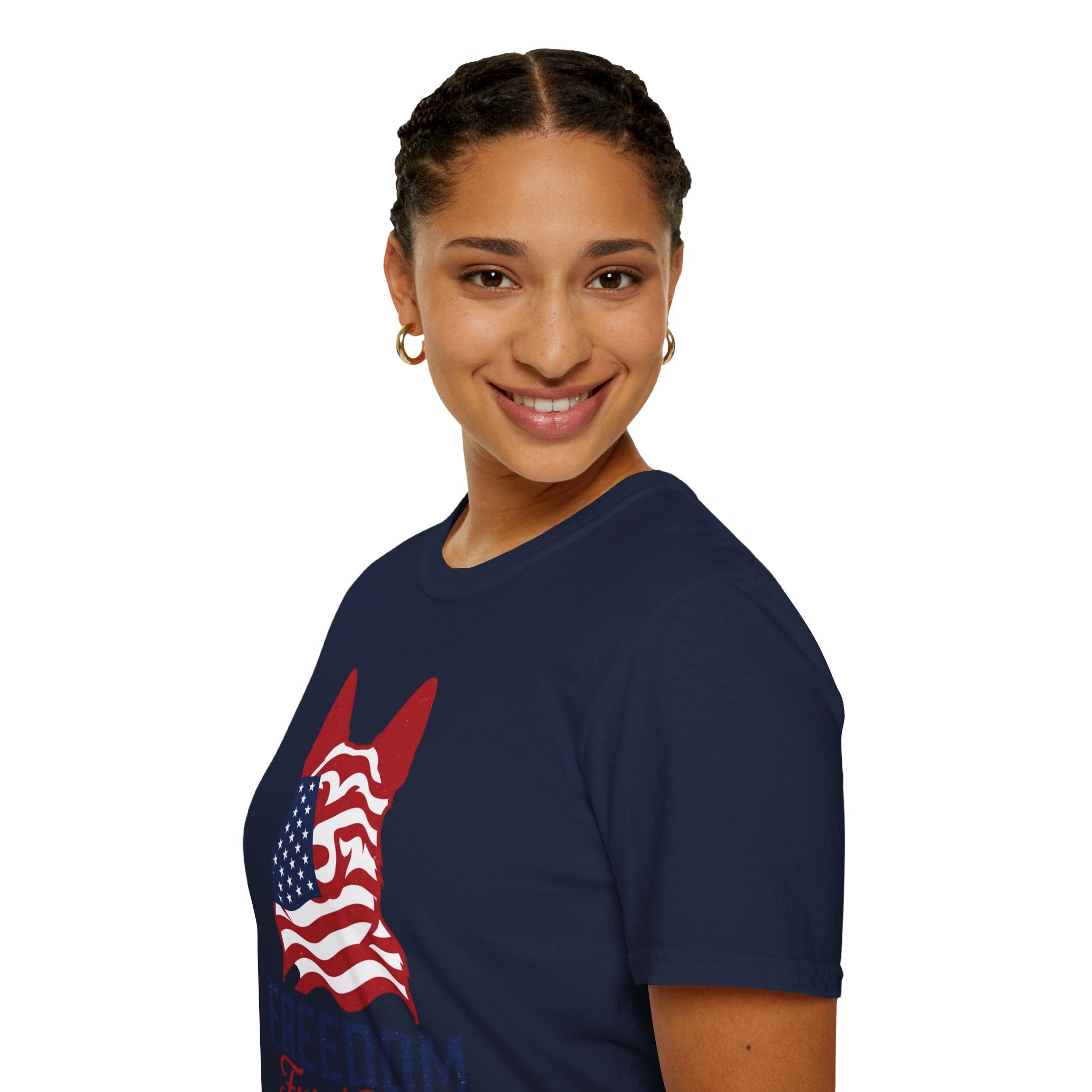Freedom Fur-Ever Graphic T-Shirt — American Flag Dog Silhouette