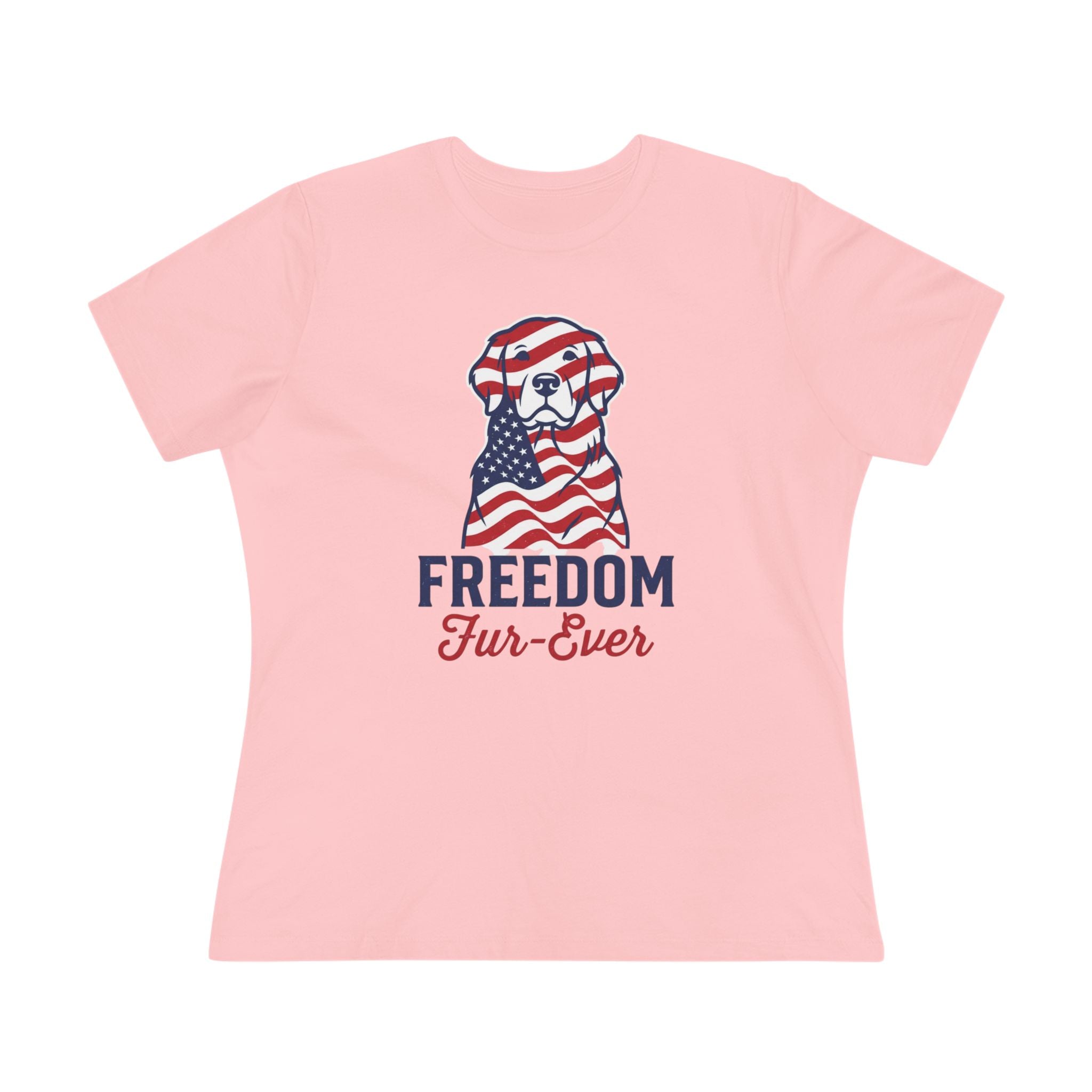 Freedom Fur-Ever Dog T‑Shirt — Patriotic American Flag Puppy Tee for Women