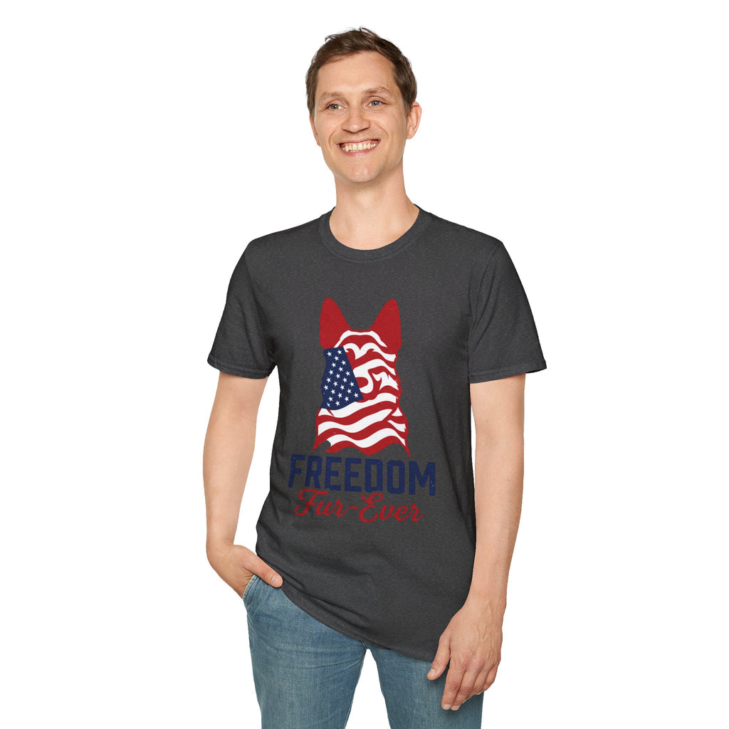 Freedom Fur-Ever Graphic T-Shirt — American Flag Dog Silhouette