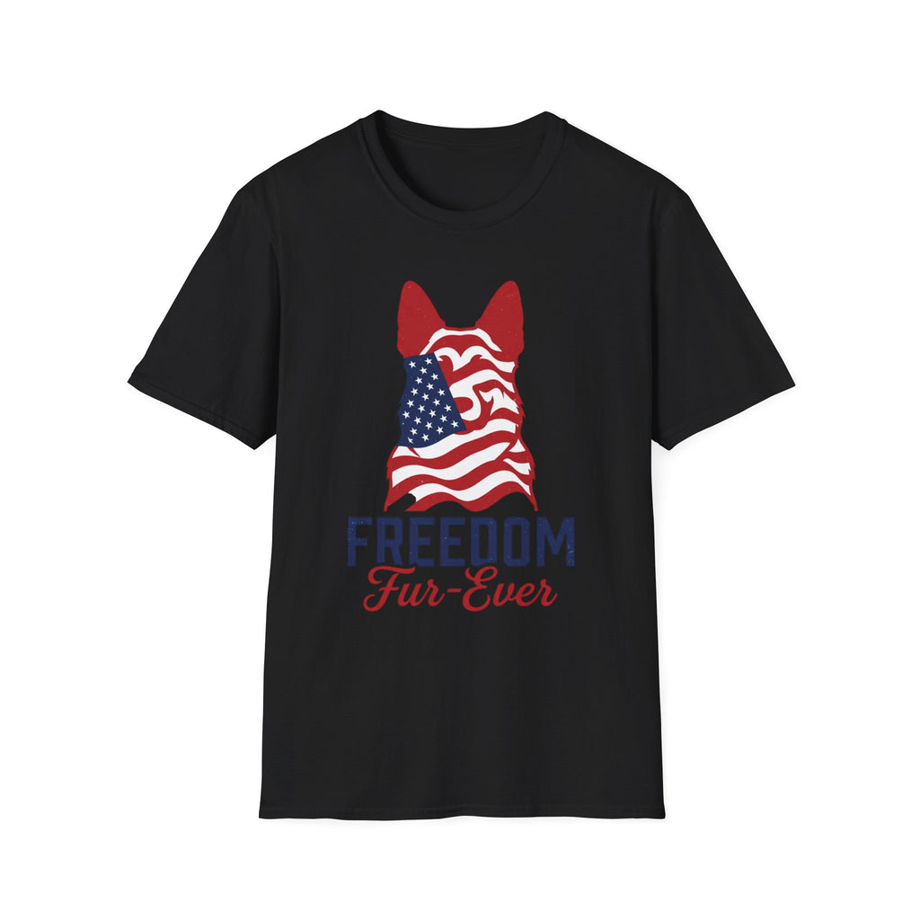 Freedom Fur-Ever Graphic T-Shirt — American Flag Dog Silhouette