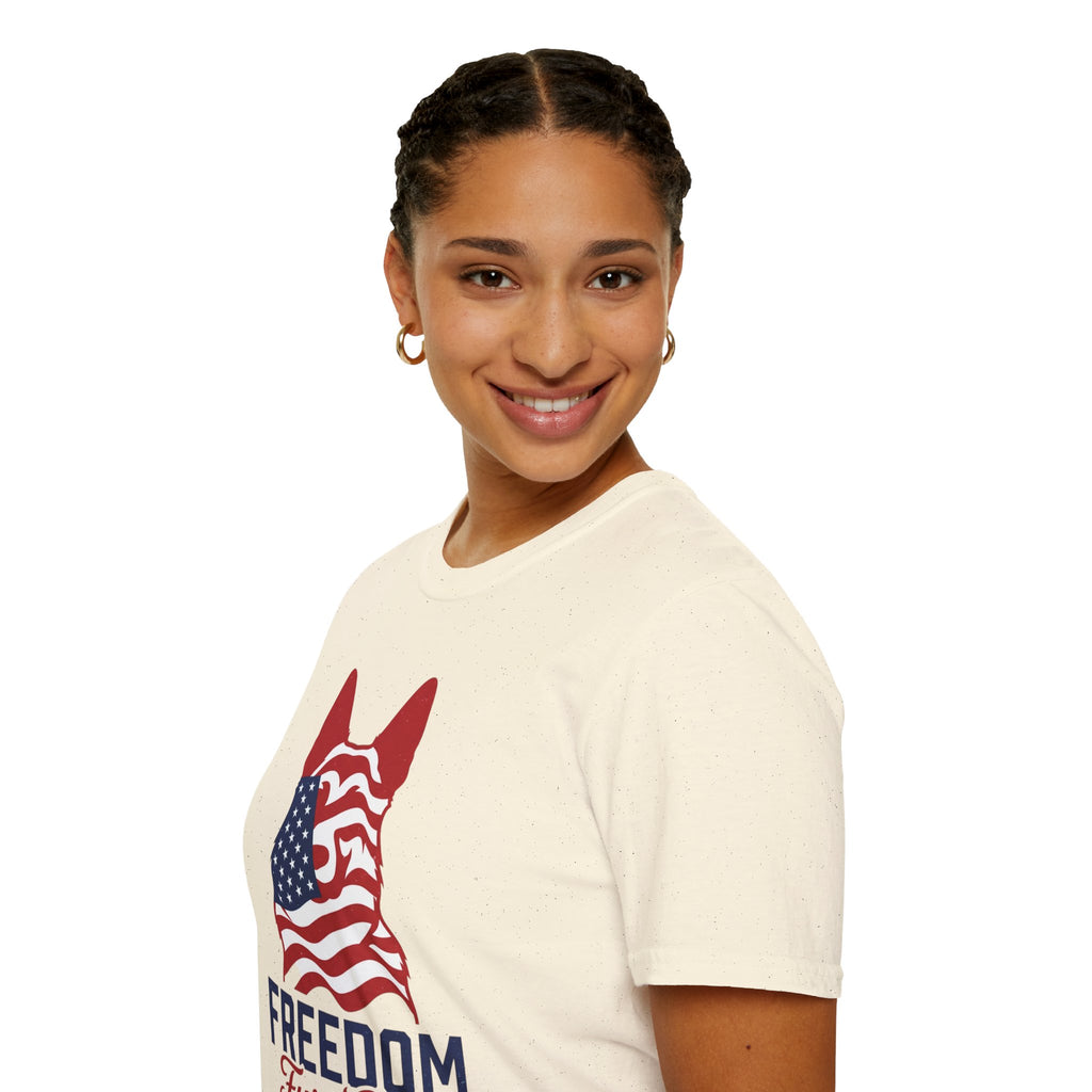 Freedom Fur-Ever Graphic T-Shirt — American Flag Dog Silhouette