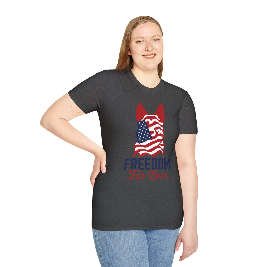Freedom Fur-Ever Graphic T-Shirt — American Flag Dog Silhouette
