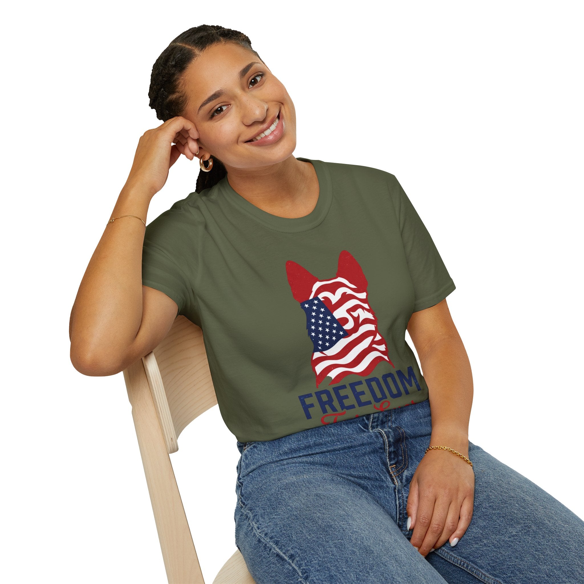 Freedom Fur-Ever Graphic T-Shirt — American Flag Dog Silhouette