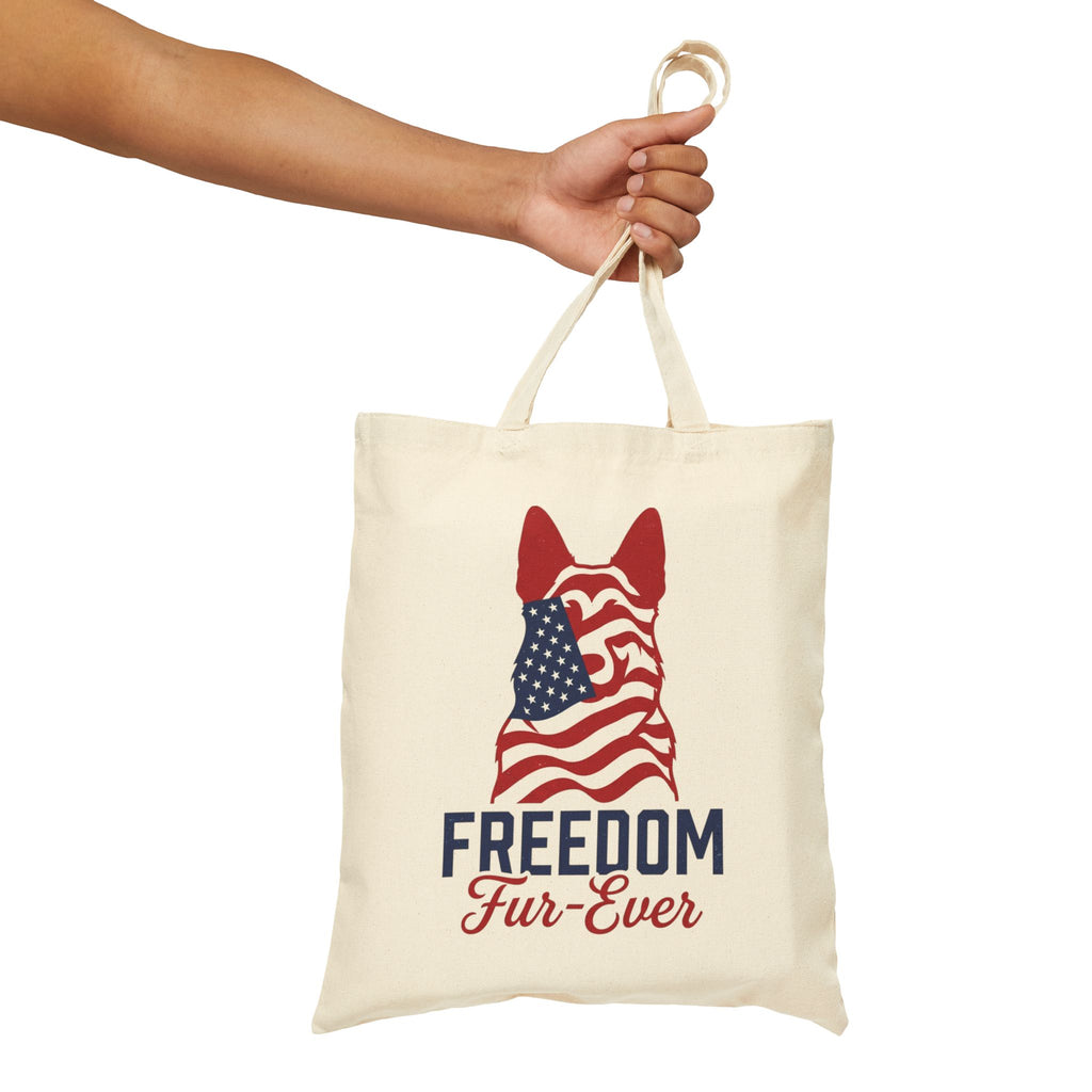 Freedom Fur-Ever Tote Bag — Patriotic American Flag Dog Canvas Tote