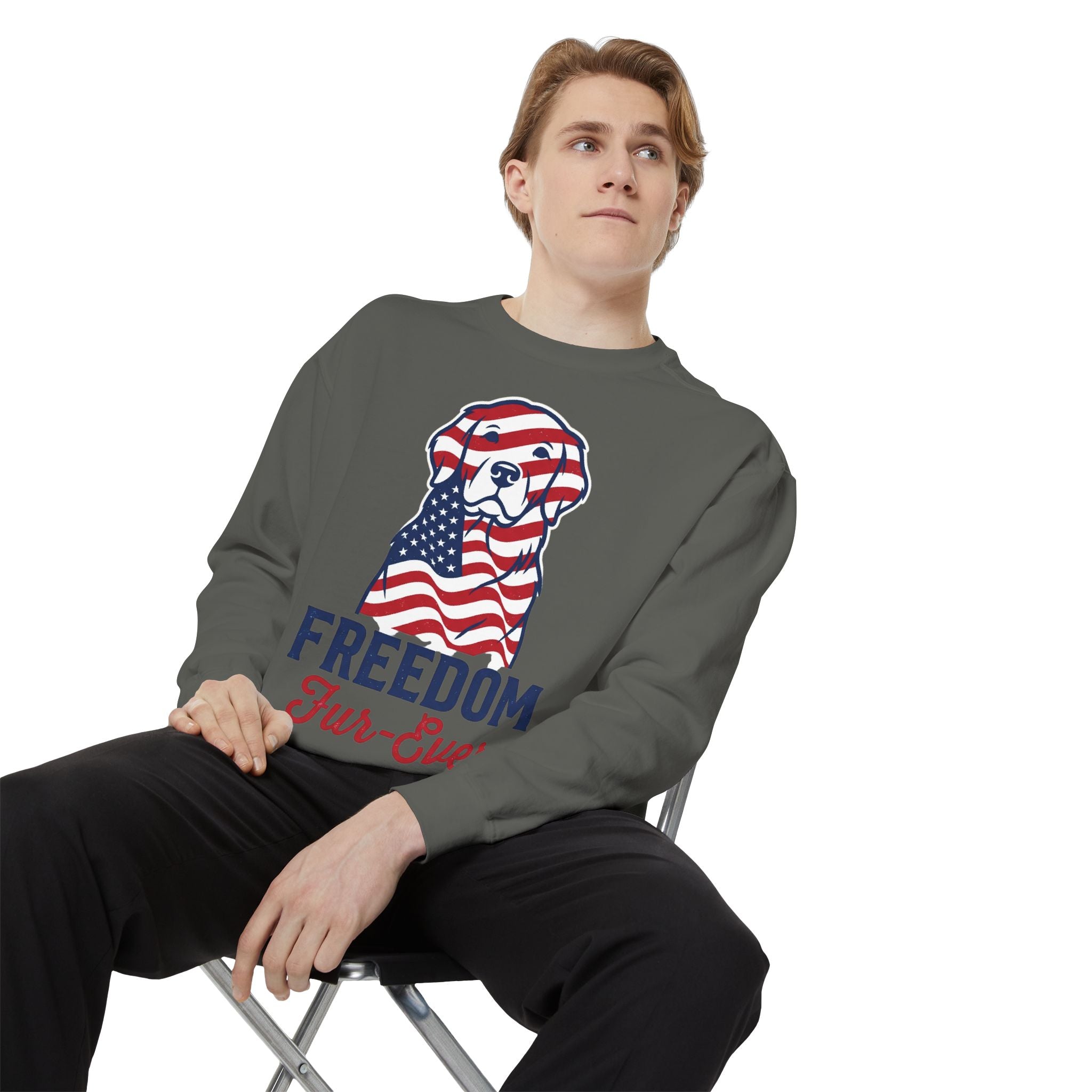 Freedom Fur-Ever Sweatshirt — Patriotic American Flag Dog Crewneck