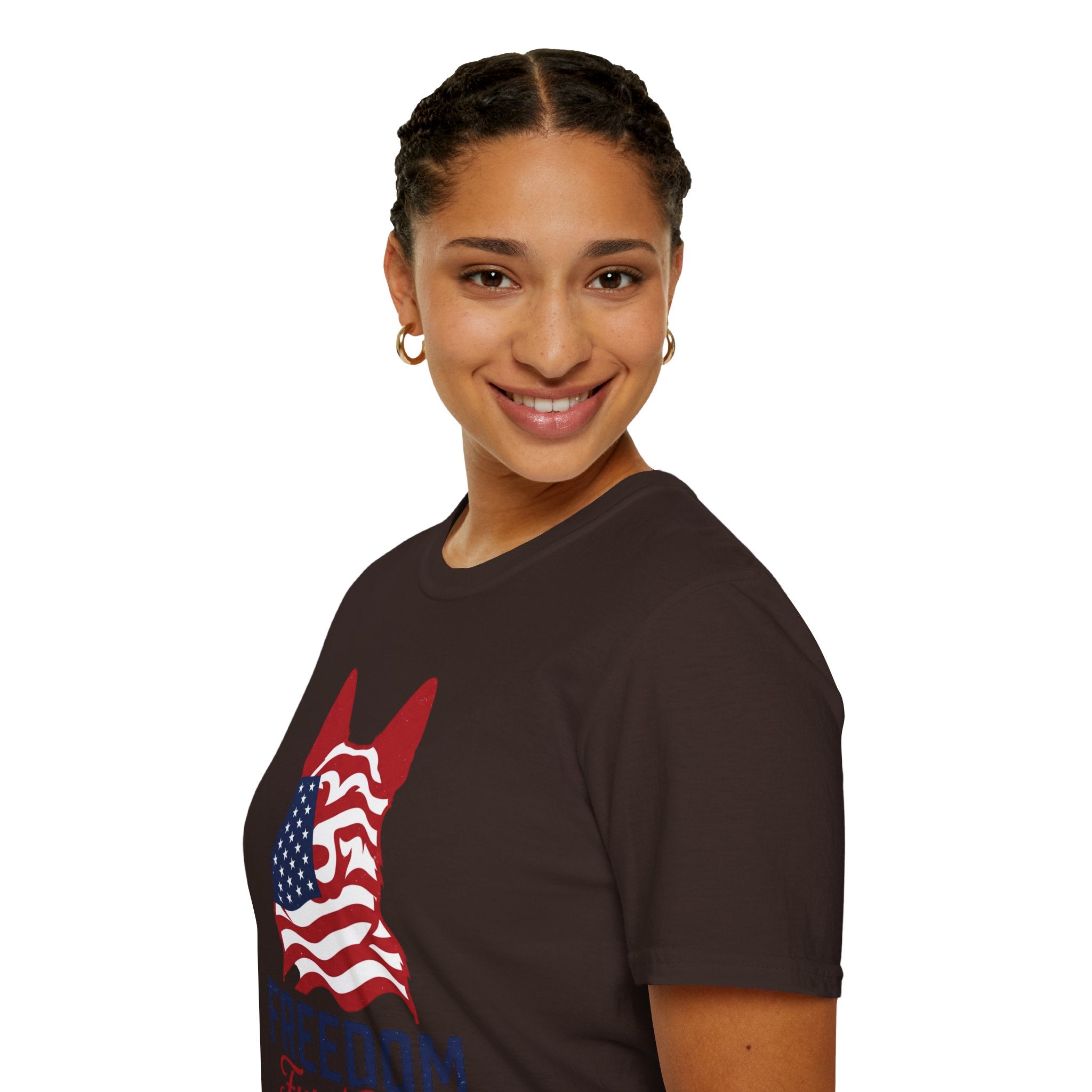 Freedom Fur-Ever Graphic T-Shirt — American Flag Dog Silhouette