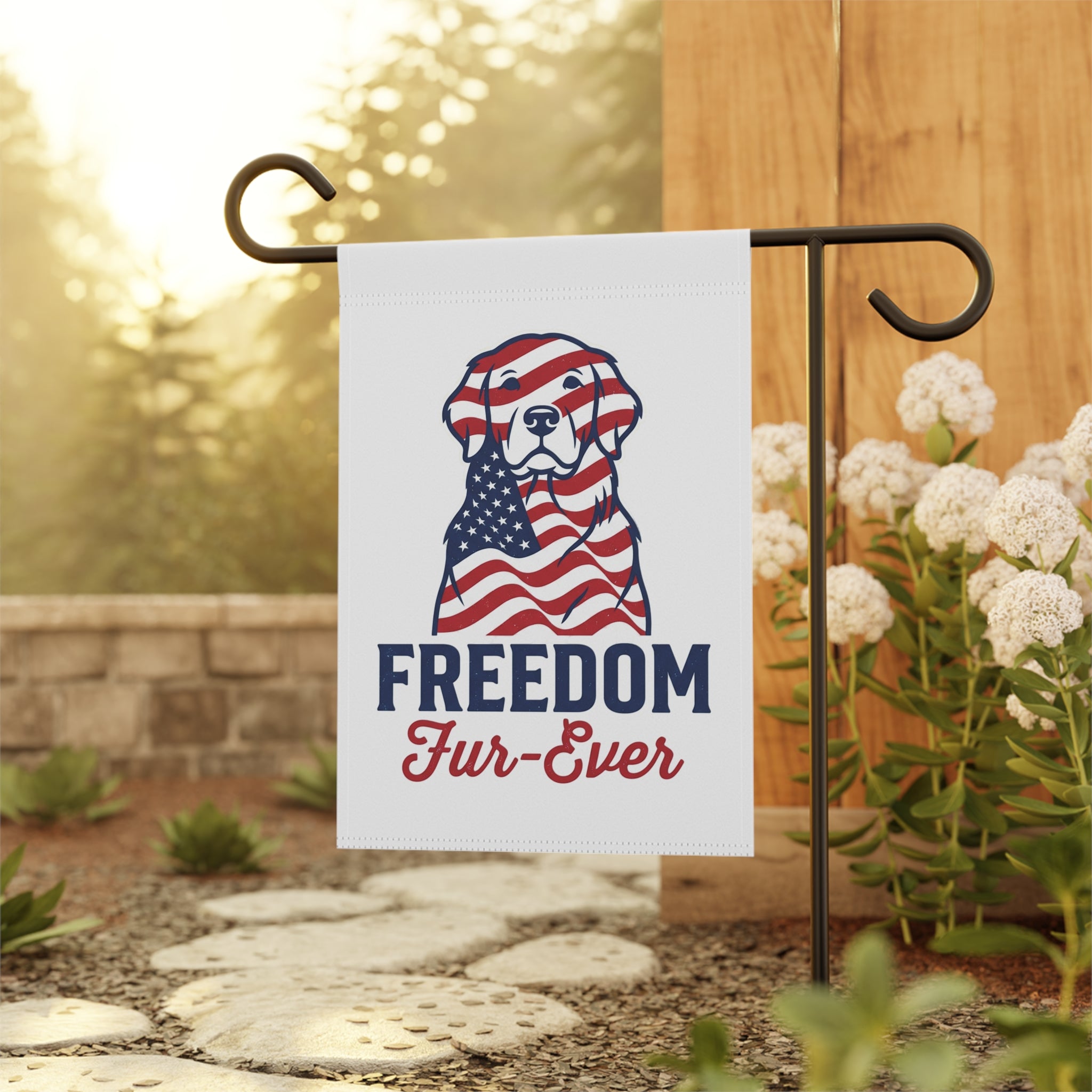 Patriotic Dog Garden Flag - "Freedom Fur-Ever" Garden Banner