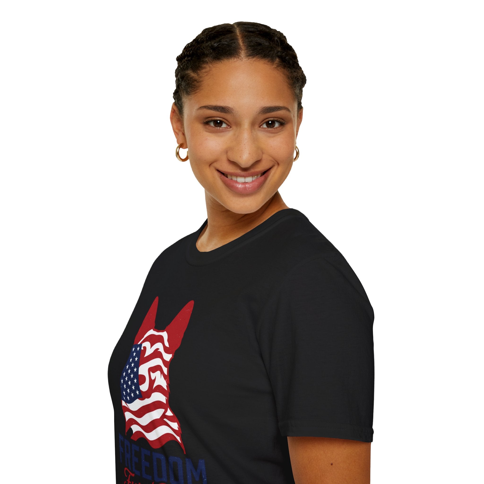 Freedom Fur-Ever Graphic T-Shirt — American Flag Dog Silhouette