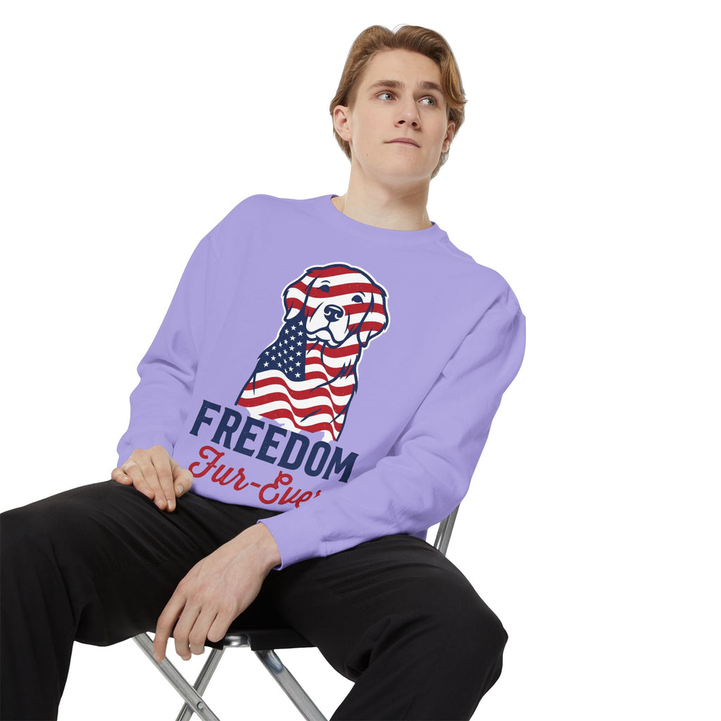 Freedom Fur-Ever Sweatshirt — Patriotic American Flag Dog Crewneck