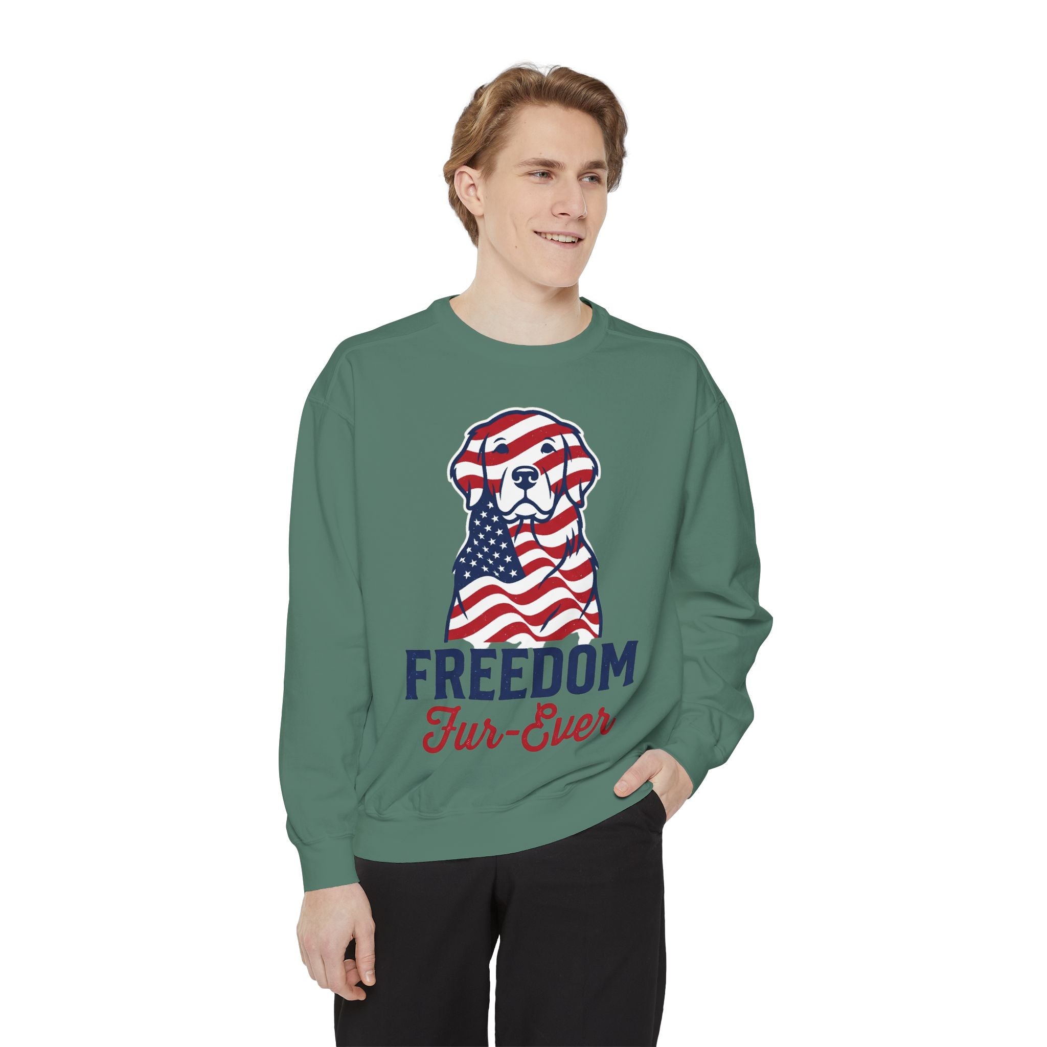 Freedom Fur-Ever Sweatshirt — Patriotic American Flag Dog Crewneck
