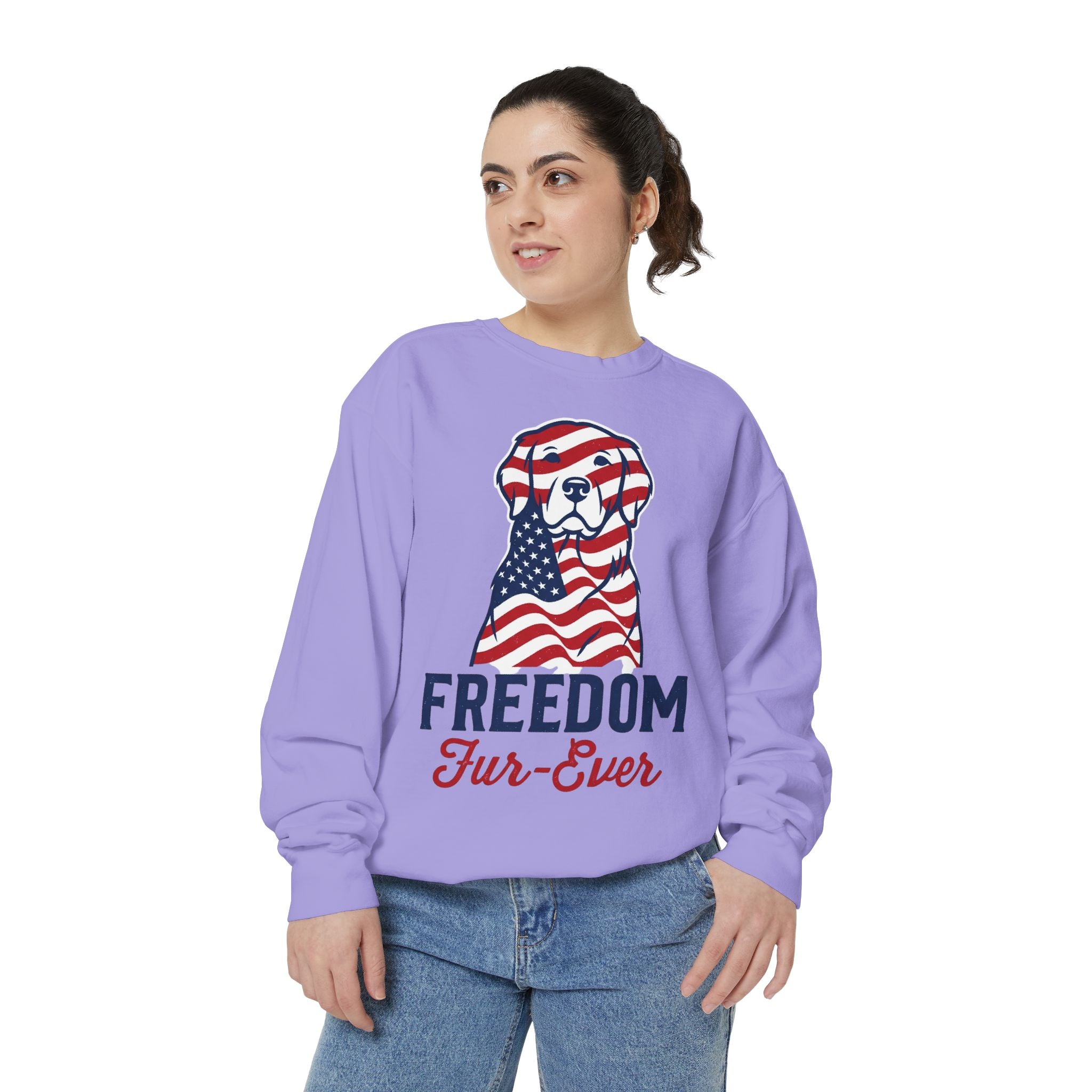 Freedom Fur-Ever Sweatshirt — Patriotic American Flag Dog Crewneck