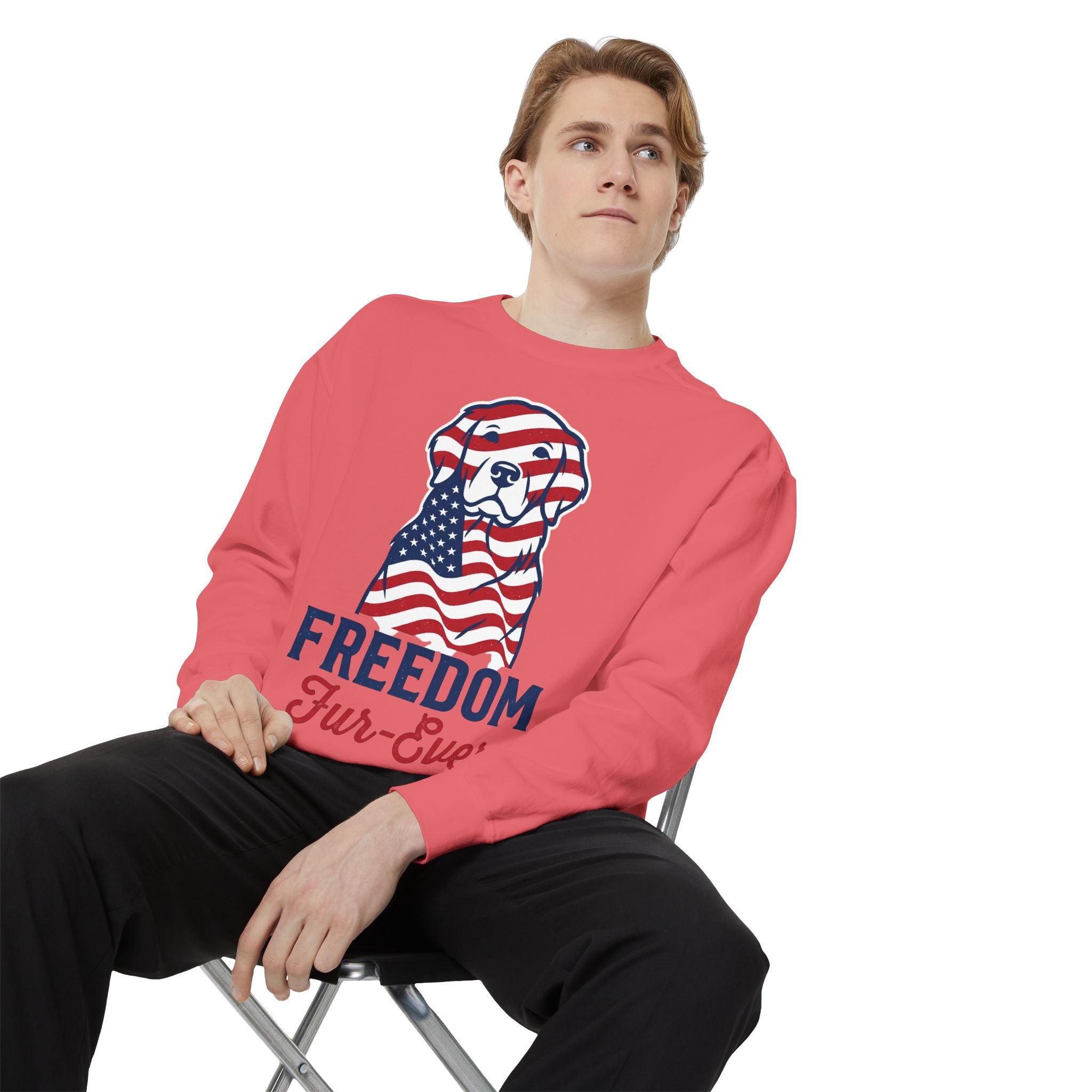 Freedom Fur-Ever Sweatshirt — Patriotic American Flag Dog Crewneck
