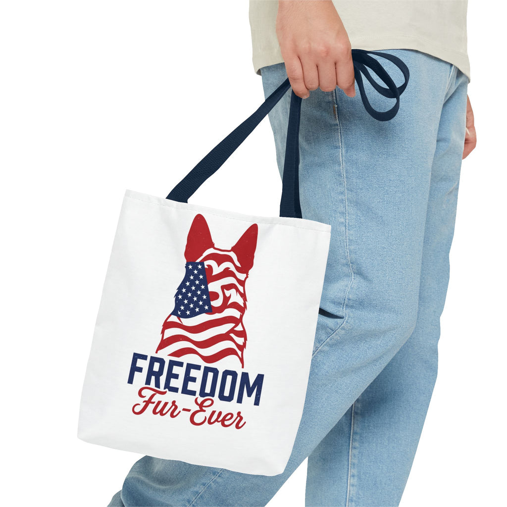 Patriotic Dog Tote — "Freedom Fur-Ever" USA Flag Canvas Bag