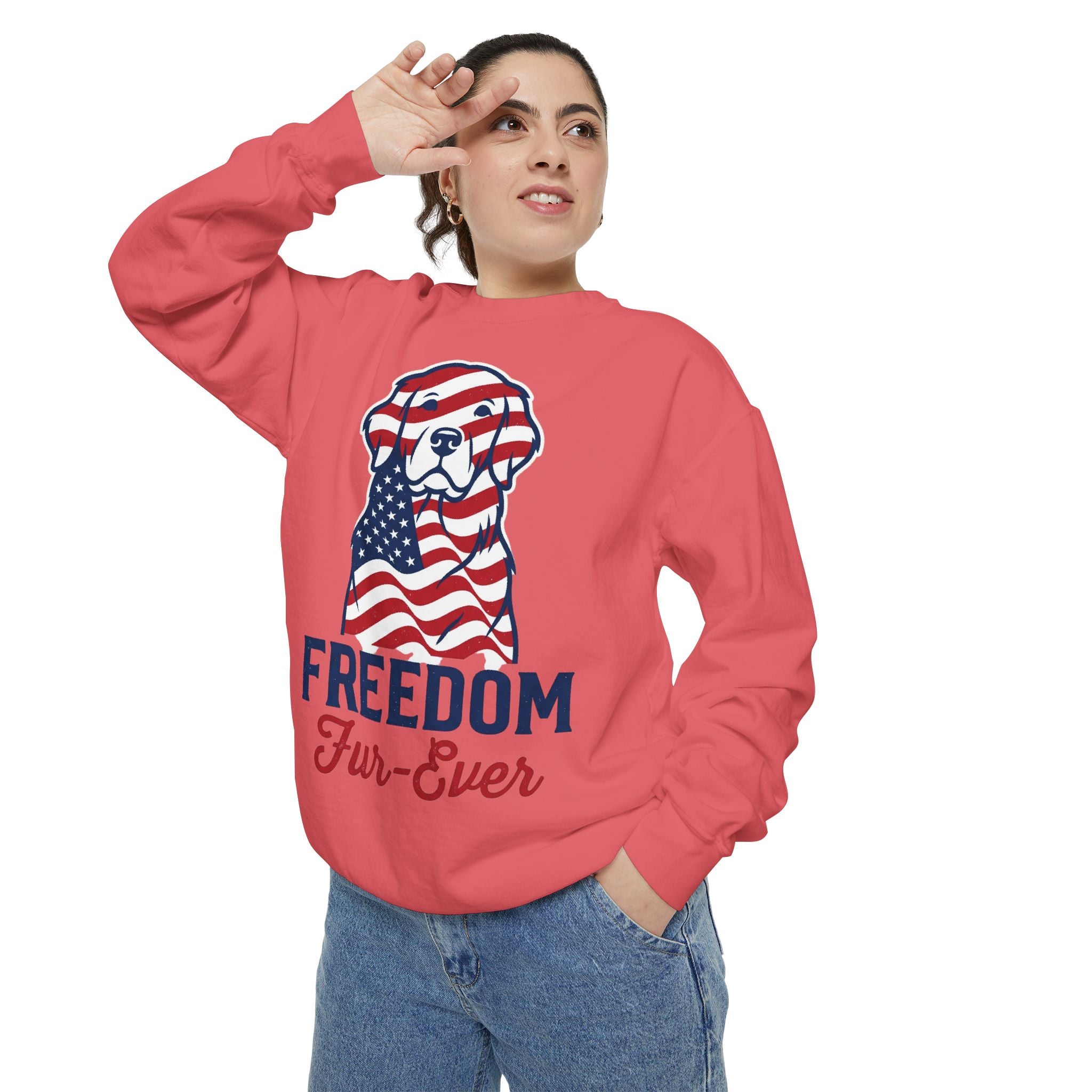 Freedom Fur-Ever Sweatshirt — Patriotic American Flag Dog Crewneck