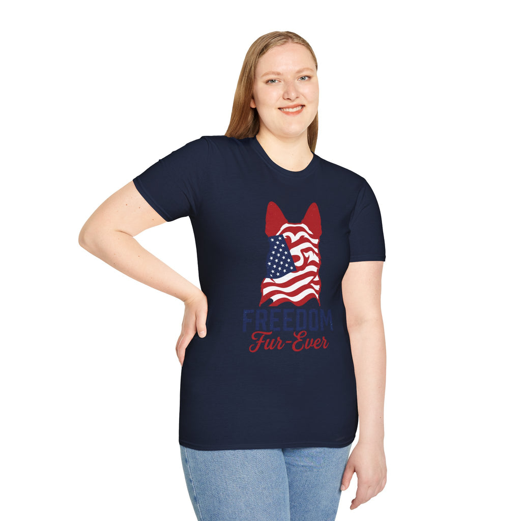 Freedom Fur-Ever Graphic T-Shirt — American Flag Dog Silhouette