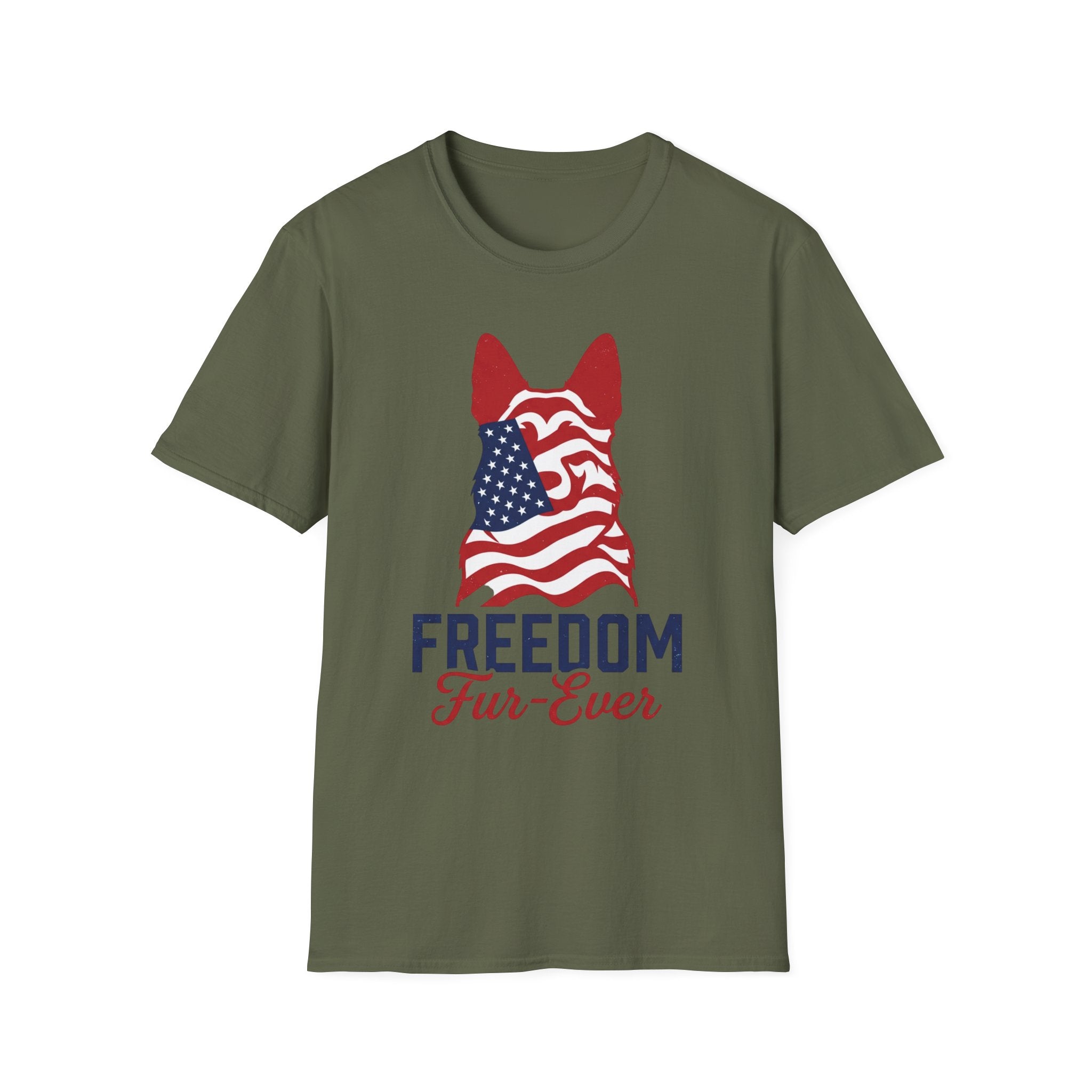 Freedom Fur-Ever Graphic T-Shirt — American Flag Dog Silhouette