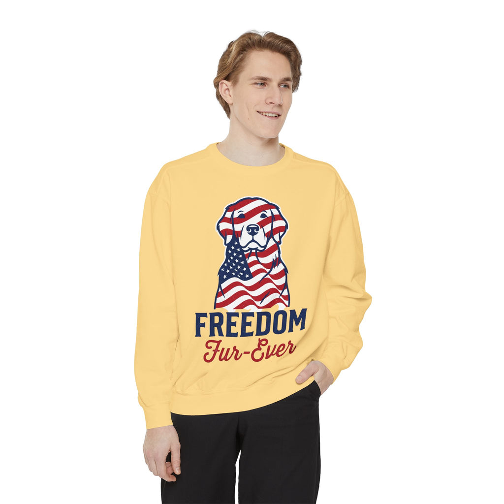 Freedom Fur-Ever Sweatshirt — Patriotic American Flag Dog Crewneck